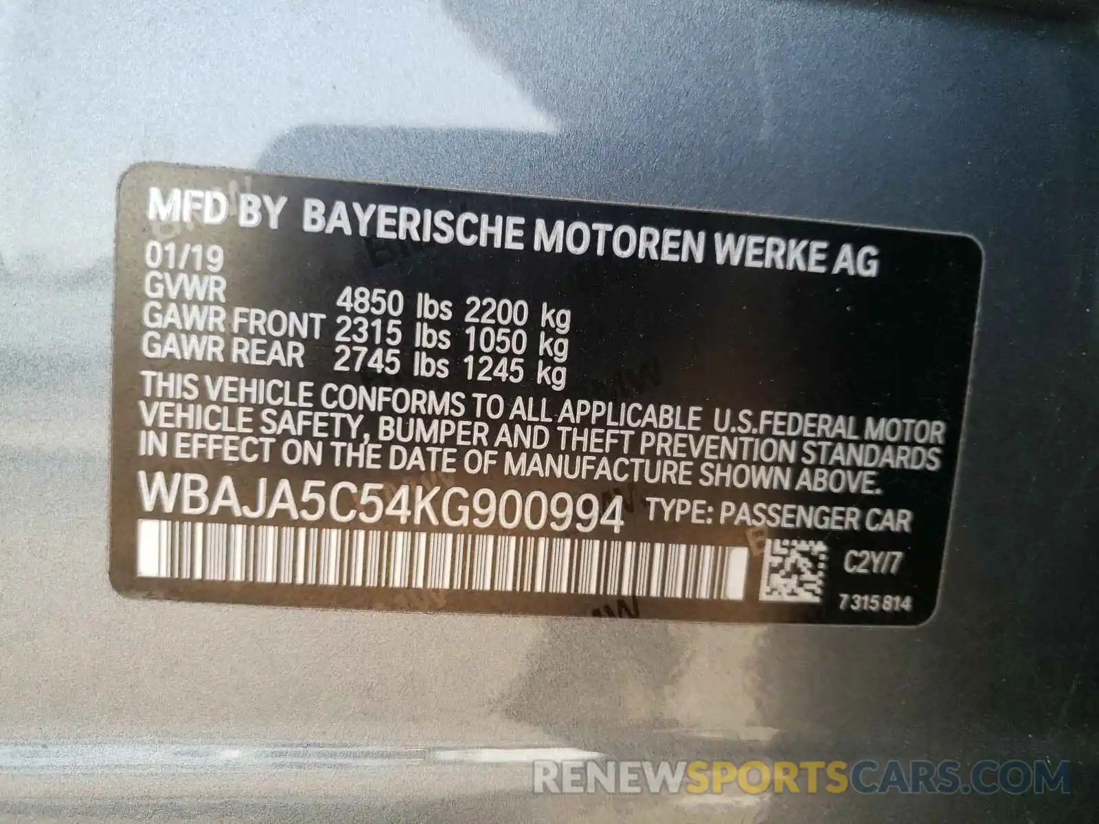 10 Фотография поврежденного автомобиля WBAJA5C54KG900994 BMW 5 SERIES 2019