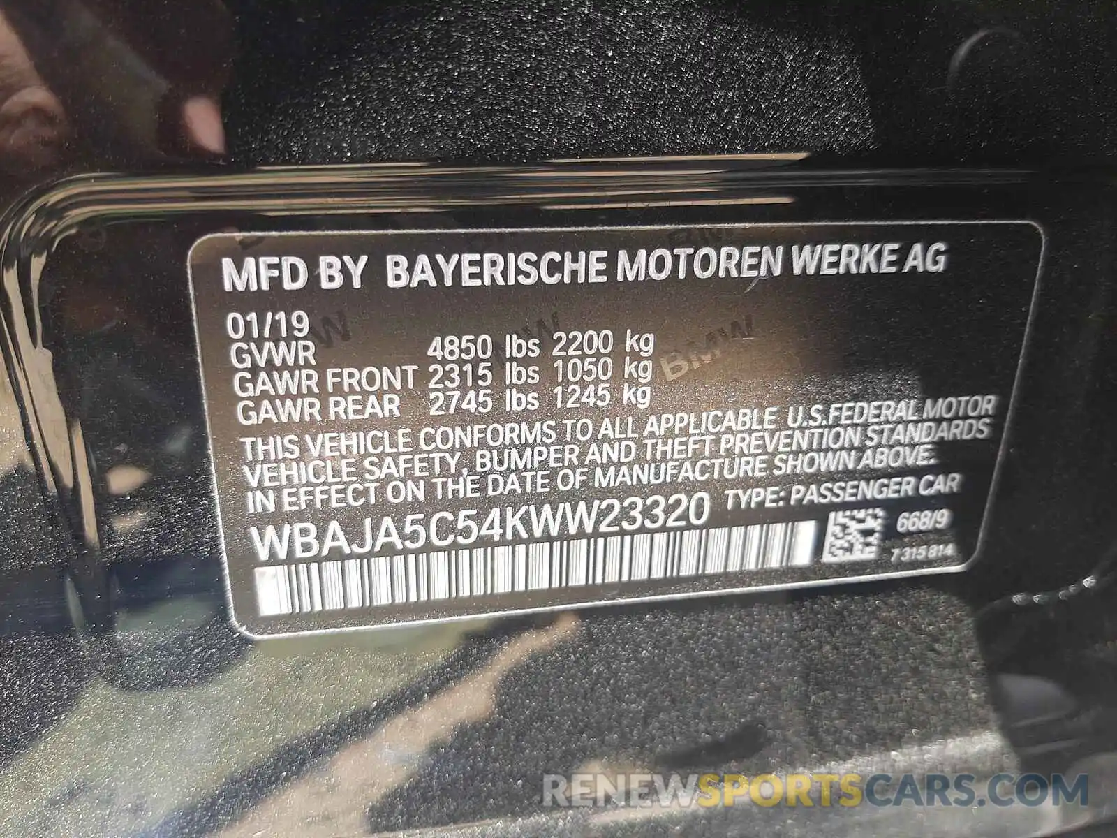 10 Photograph of a damaged car WBAJA5C54KWW23320 BMW 5 SERIES 2019