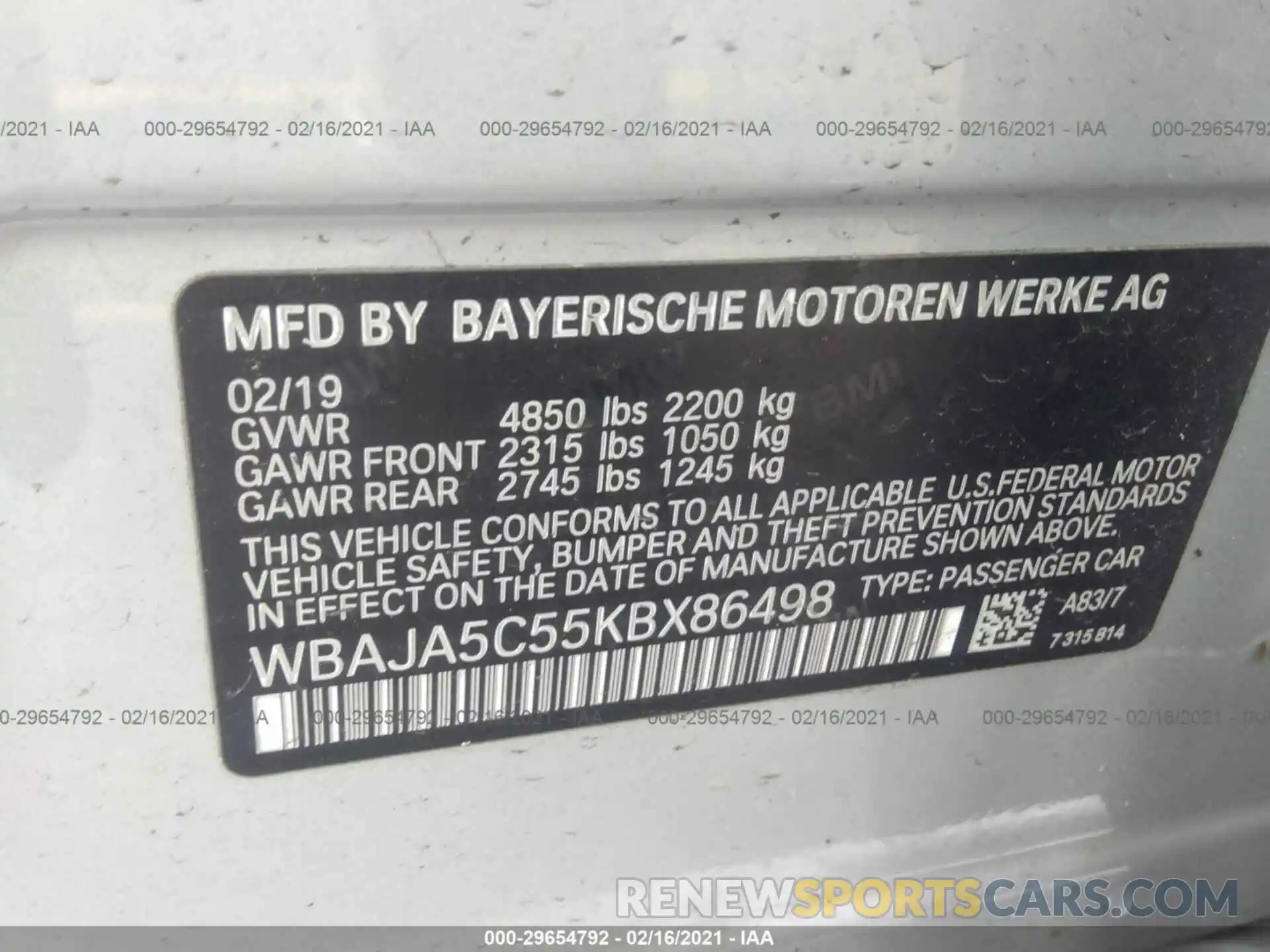 9 Фотография поврежденного автомобиля WBAJA5C55KBX86498 BMW 5 SERIES 2019