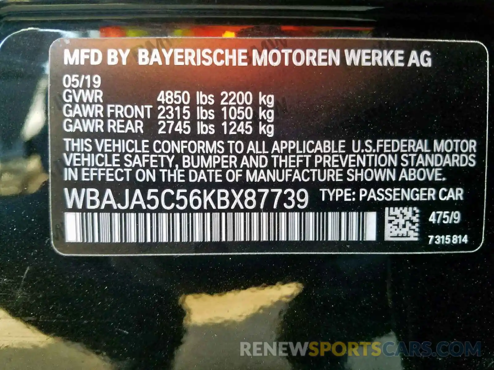 10 Photograph of a damaged car WBAJA5C56KBX87739 BMW 5 SERIES 2019