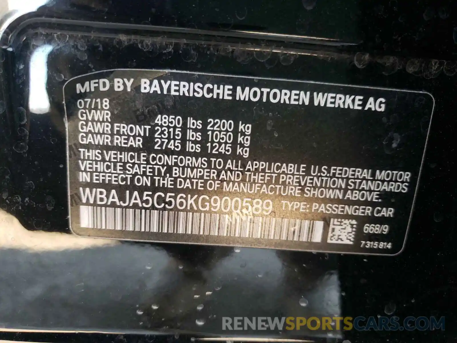 10 Photograph of a damaged car WBAJA5C56KG900589 BMW 5 SERIES 2019