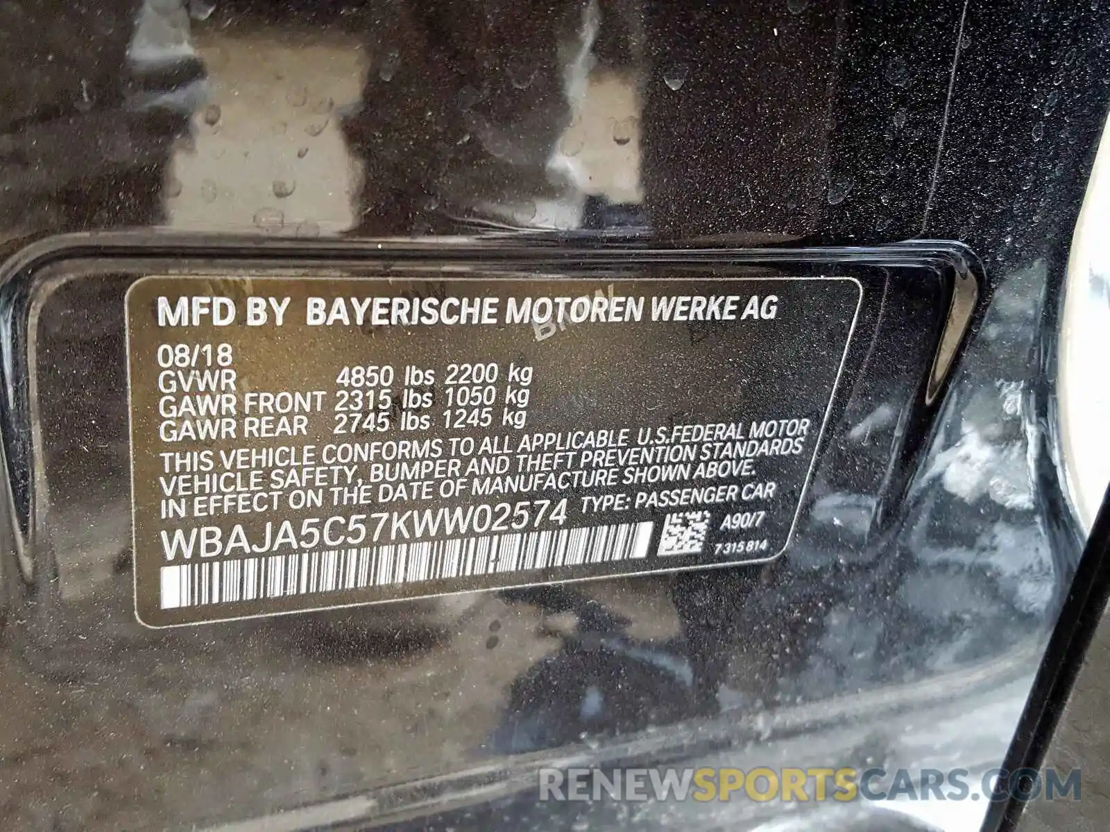 10 Photograph of a damaged car WBAJA5C57KWW02574 BMW 5 SERIES 2019