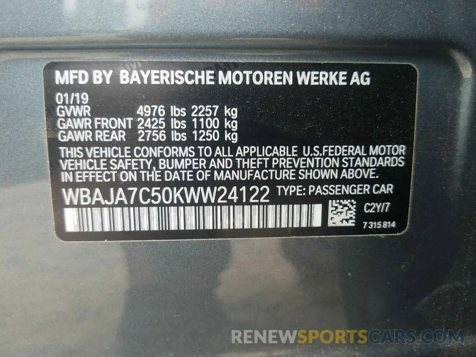 10 Photograph of a damaged car WBAJA7C50KWW24122 BMW 5 SERIES 2019