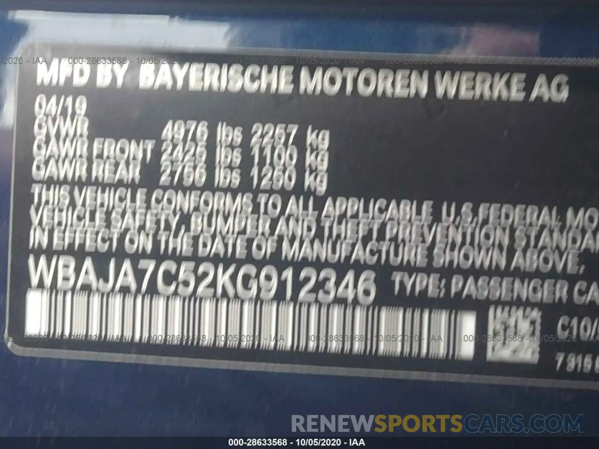 9 Photograph of a damaged car WBAJA7C52KG912346 BMW 5 SERIES 2019