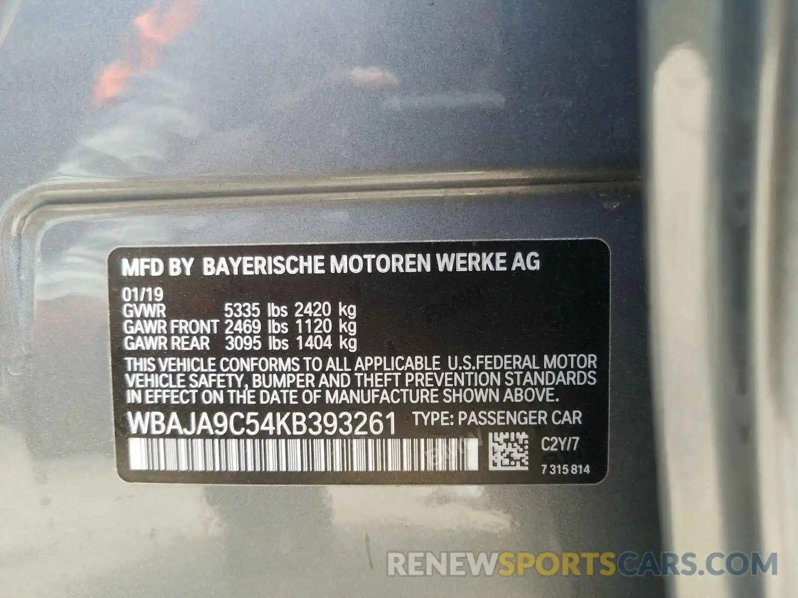 10 Фотография поврежденного автомобиля WBAJA9C54KB393261 BMW 5 SERIES 2019