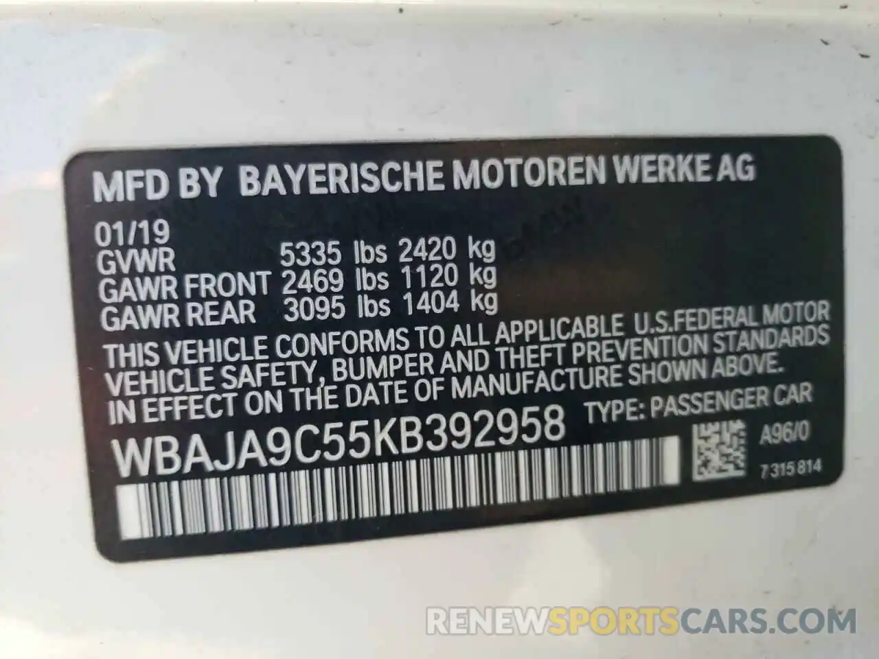 10 Photograph of a damaged car WBAJA9C55KB392958 BMW 5 SERIES 2019