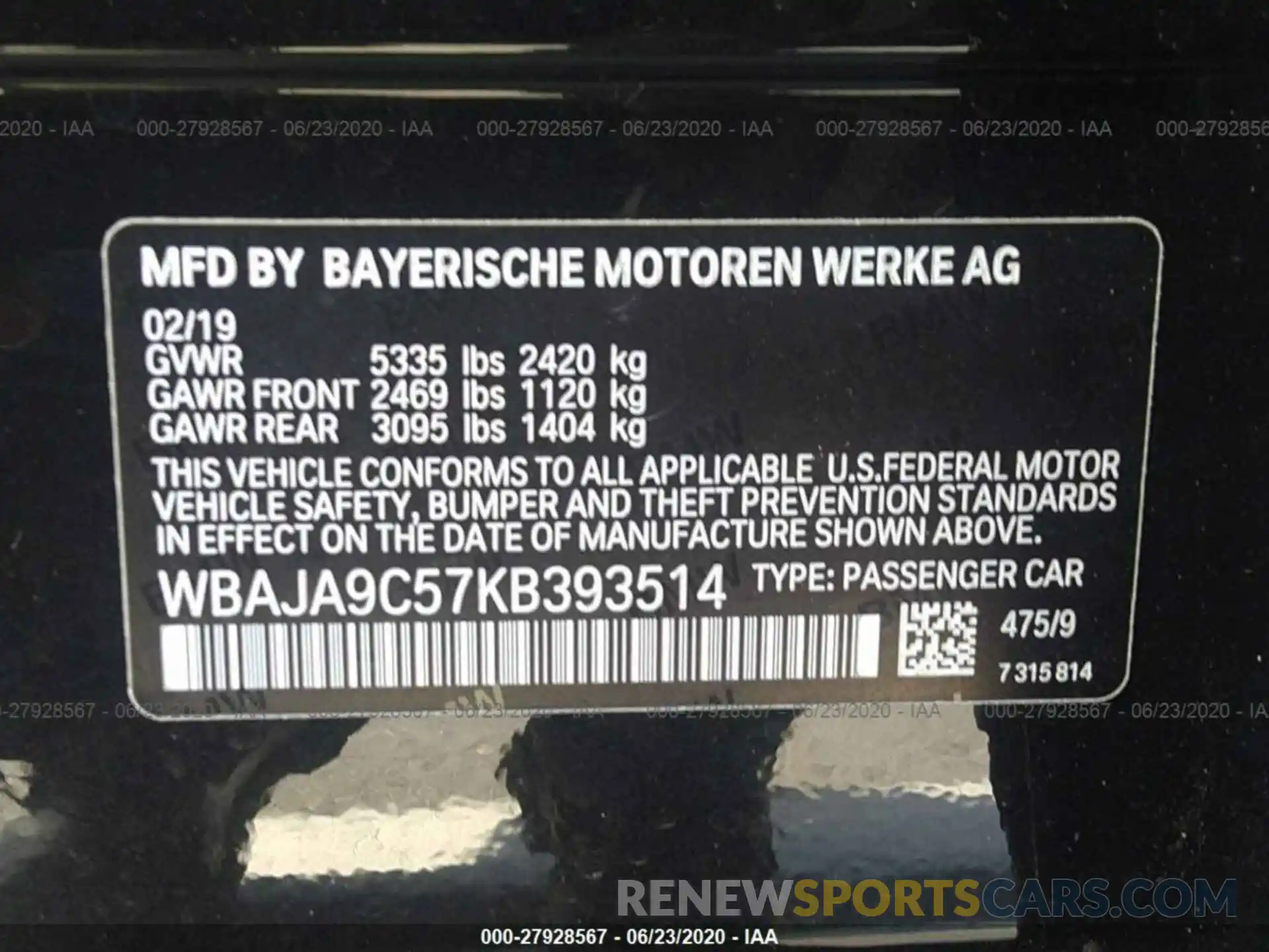 9 Photograph of a damaged car WBAJA9C57KB393514 BMW 5 SERIES 2019