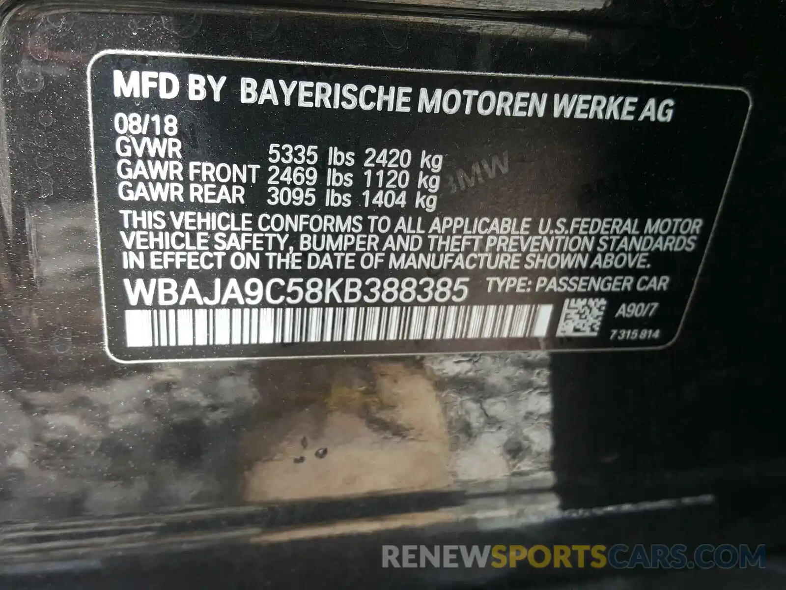 10 Photograph of a damaged car WBAJA9C58KB388385 BMW 5 SERIES 2019