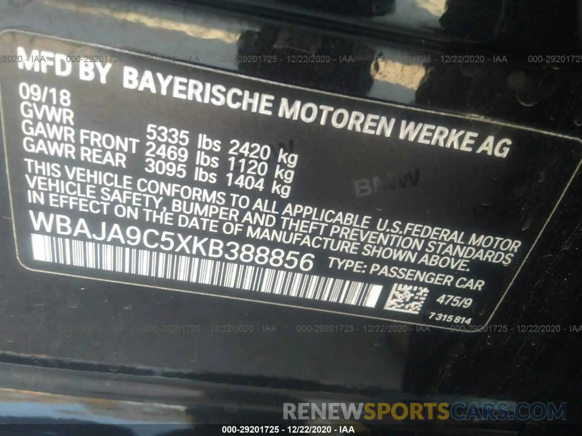 9 Фотография поврежденного автомобиля WBAJA9C5XKB388856 BMW 5 SERIES 2019