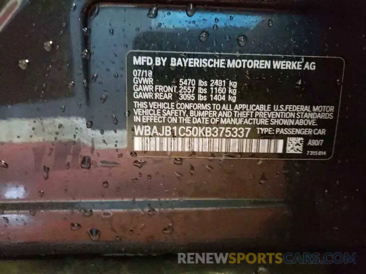 10 Photograph of a damaged car WBAJB1C50KB375337 BMW 5 SERIES 2019