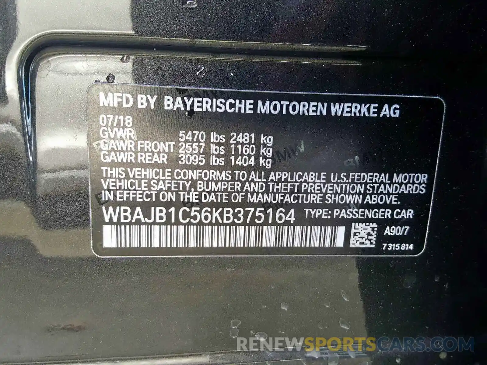 10 Фотография поврежденного автомобиля WBAJB1C56KB375164 BMW 5 SERIES 2019