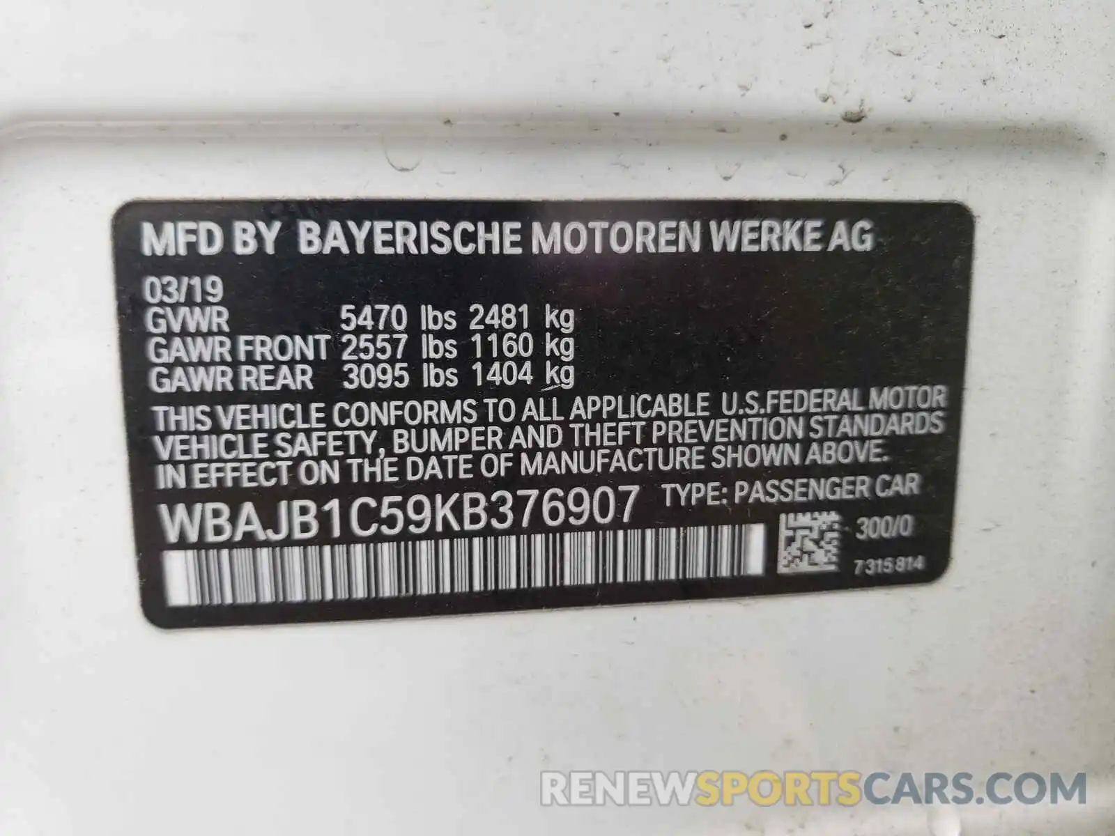 10 Photograph of a damaged car WBAJB1C59KB376907 BMW 5 SERIES 2019