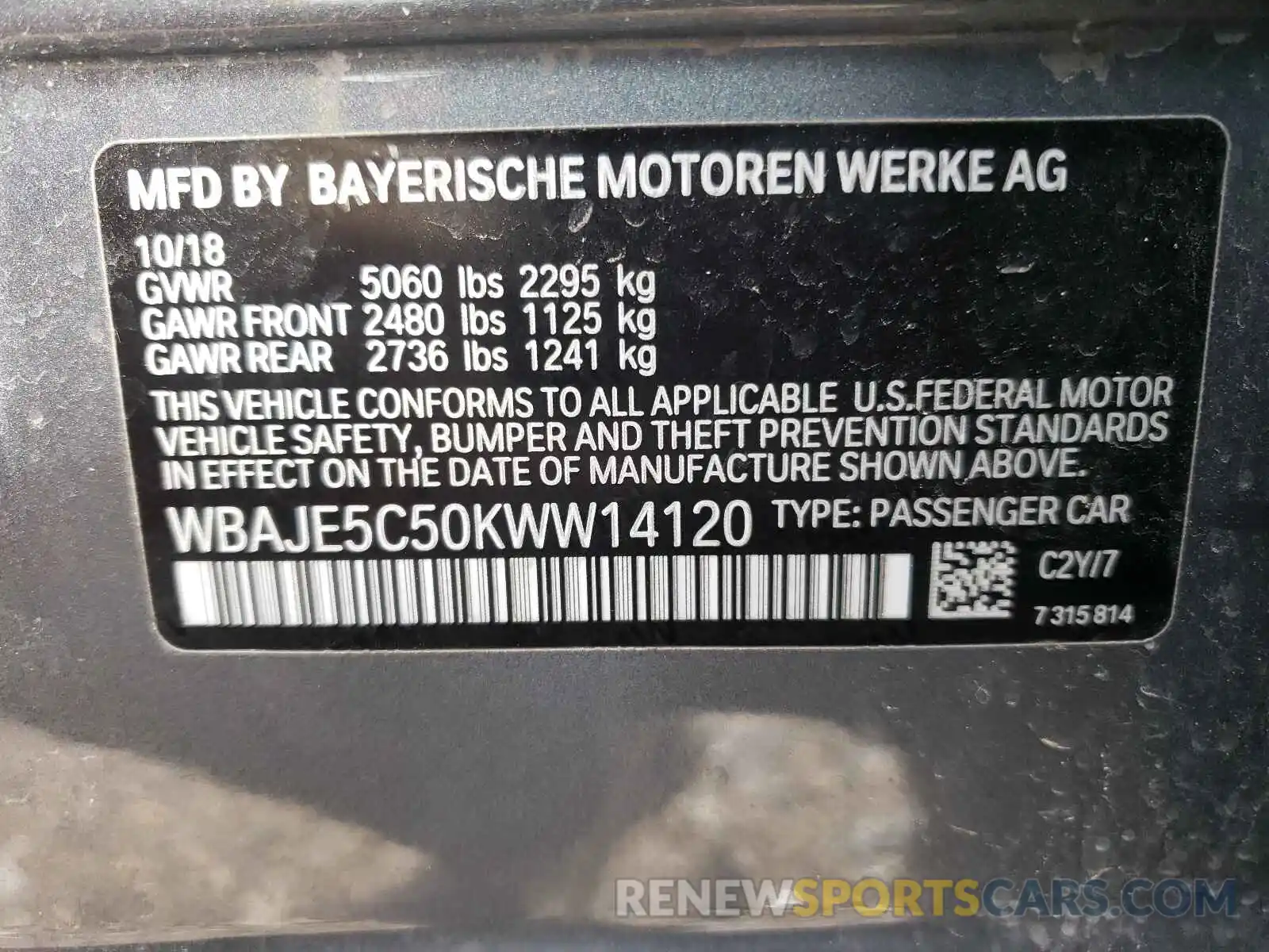 10 Photograph of a damaged car WBAJE5C50KWW14120 BMW 5 SERIES 2019