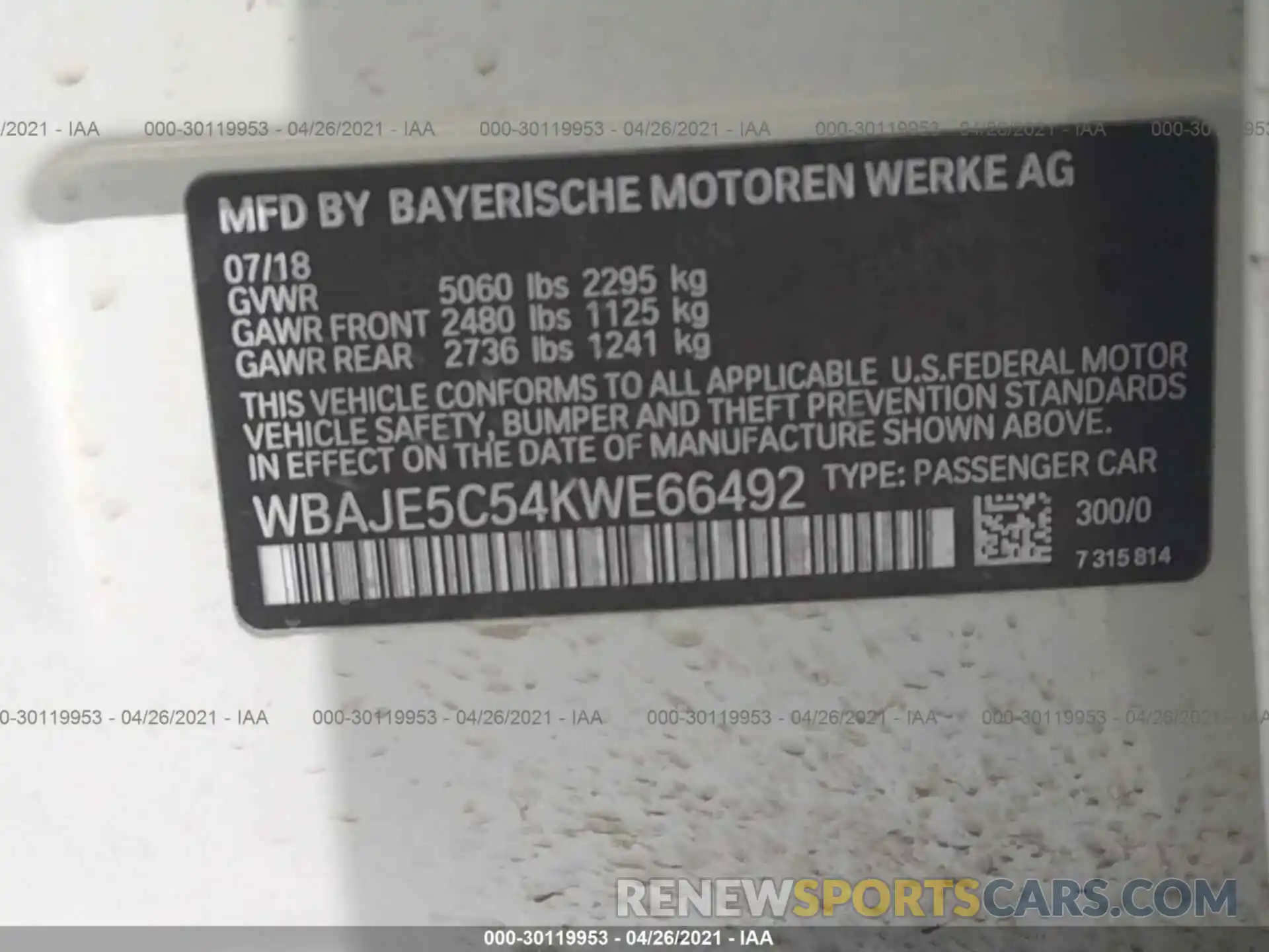 9 Photograph of a damaged car WBAJE5C54KWE66492 BMW 5 SERIES 2019