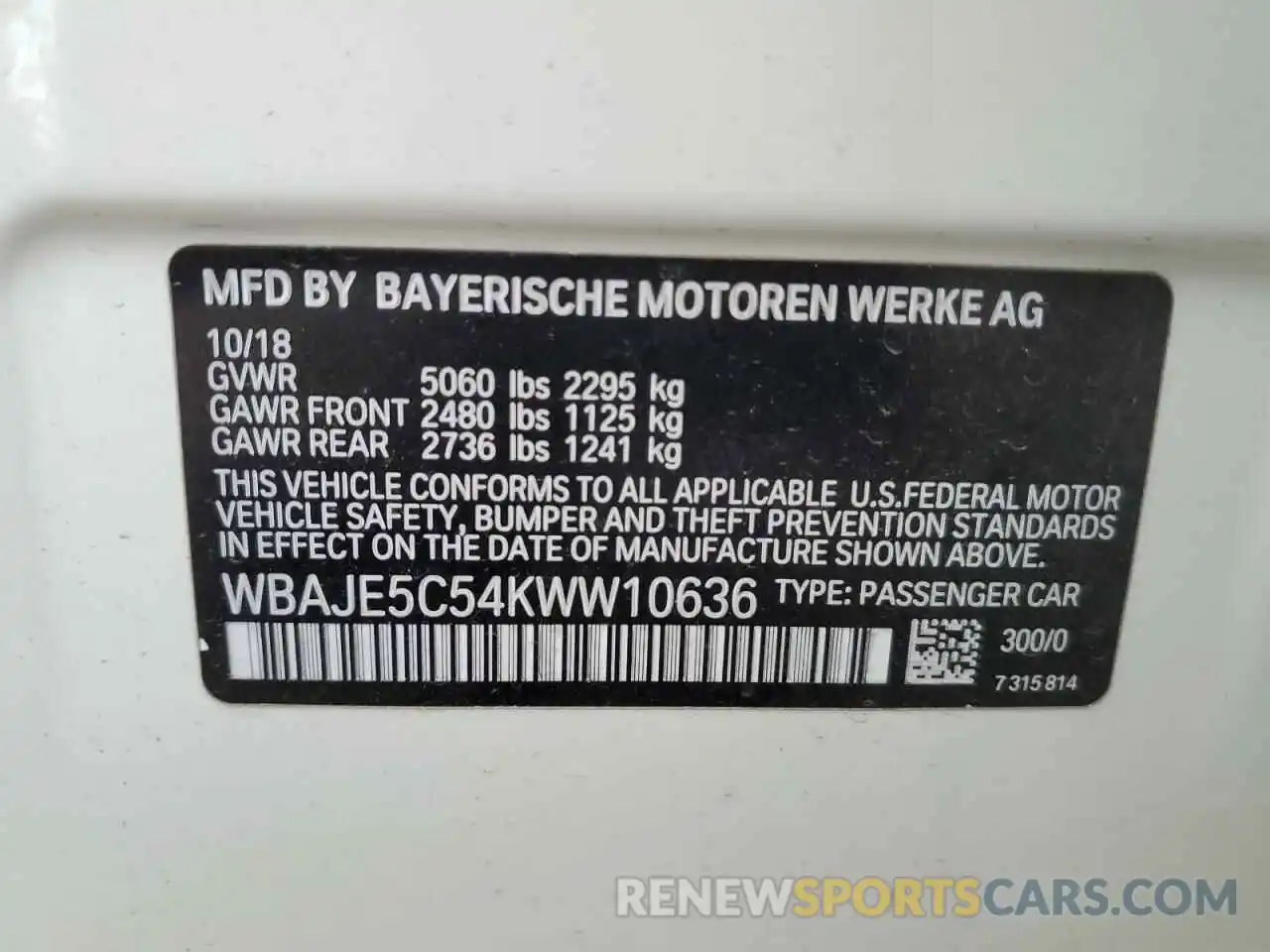 12 Фотография поврежденного автомобиля WBAJE5C54KWW10636 BMW 5 SERIES 2019