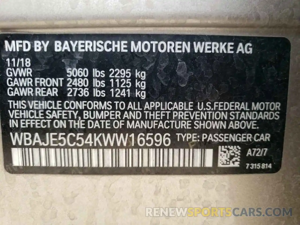 10 Photograph of a damaged car WBAJE5C54KWW16596 BMW 5 SERIES 2019