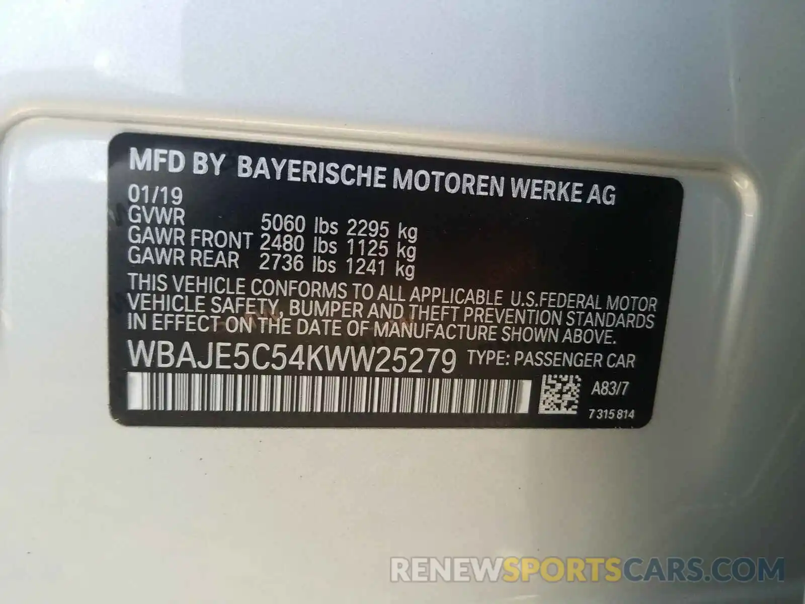10 Фотография поврежденного автомобиля WBAJE5C54KWW25279 BMW 5 SERIES 2019