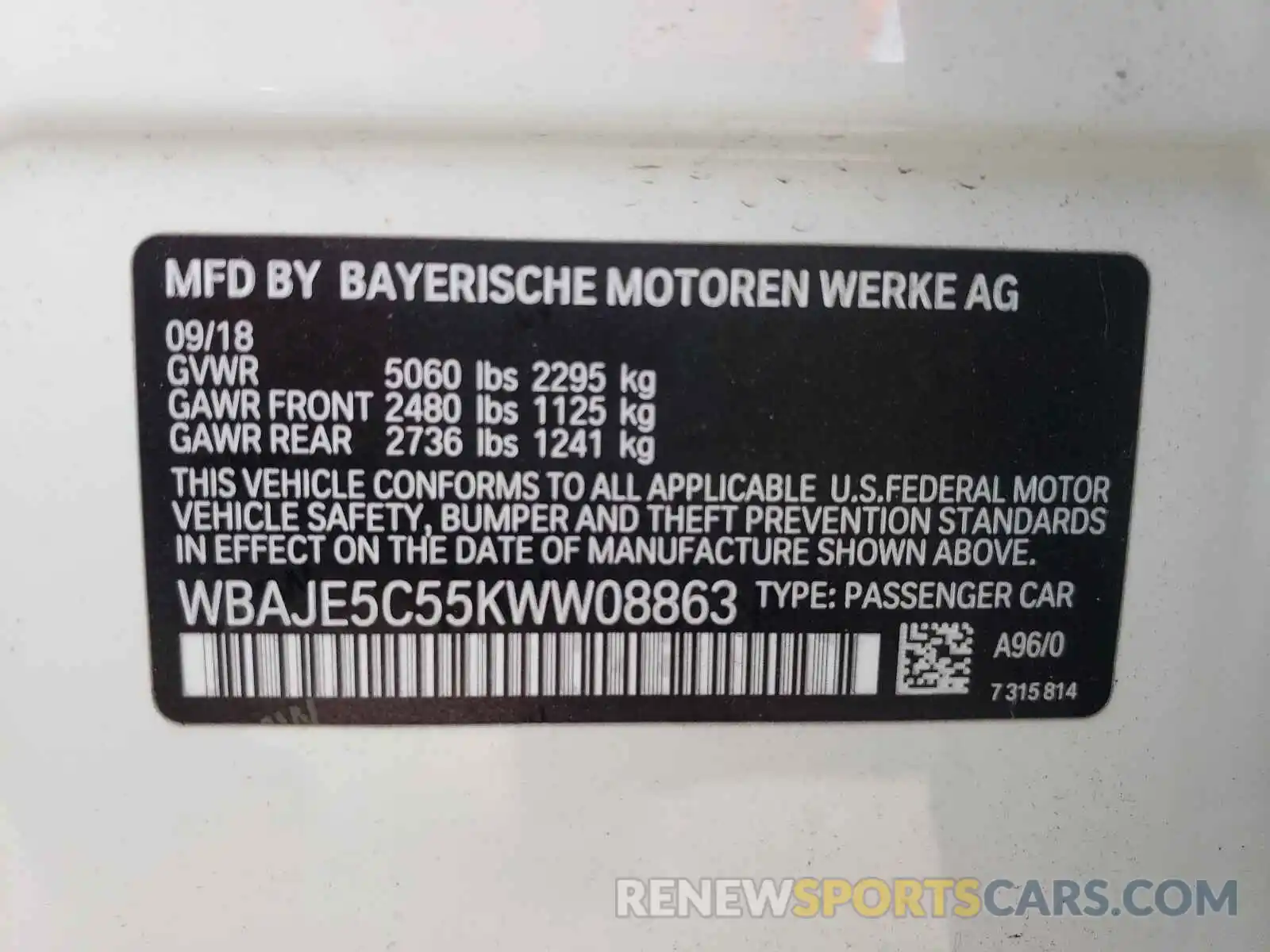 10 Photograph of a damaged car WBAJE5C55KWW08863 BMW 5 SERIES 2019