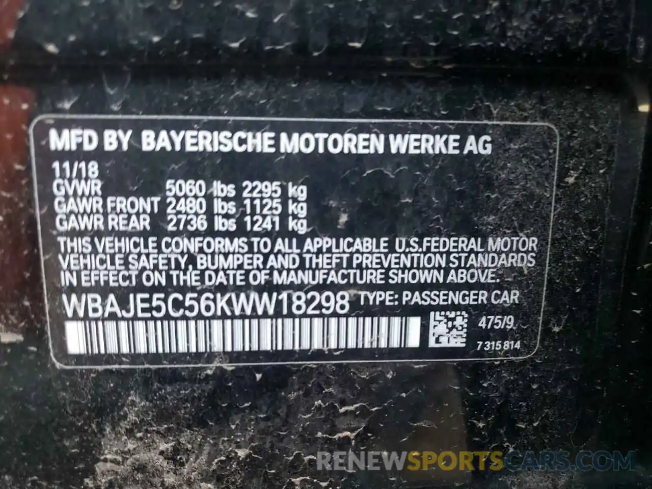 10 Photograph of a damaged car WBAJE5C56KWW18298 BMW 5 SERIES 2019