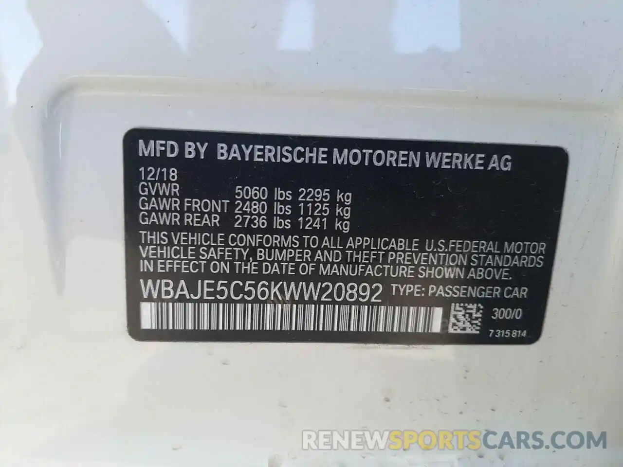 10 Photograph of a damaged car WBAJE5C56KWW20892 BMW 5 SERIES 2019