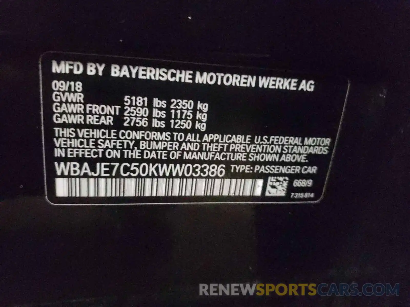 10 Photograph of a damaged car WBAJE7C50KWW03386 BMW 5 SERIES 2019
