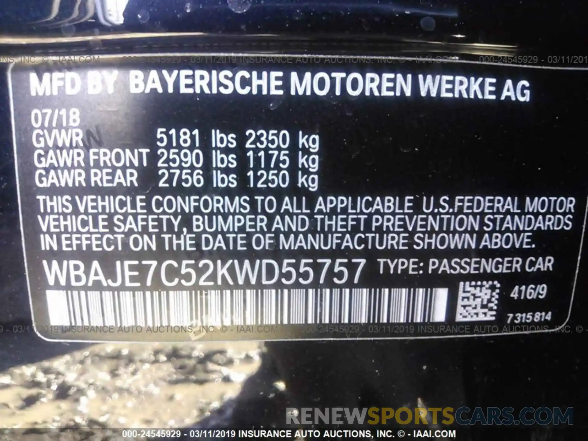 9 Photograph of a damaged car WBAJE7C52KWD55757 BMW 5 SERIES 2019