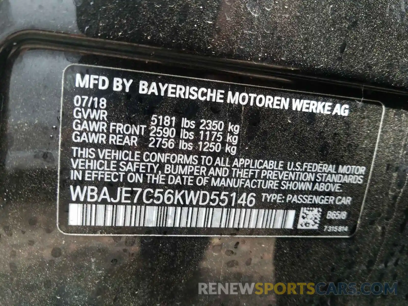 10 Photograph of a damaged car WBAJE7C56KWD55146 BMW 5 SERIES 2019