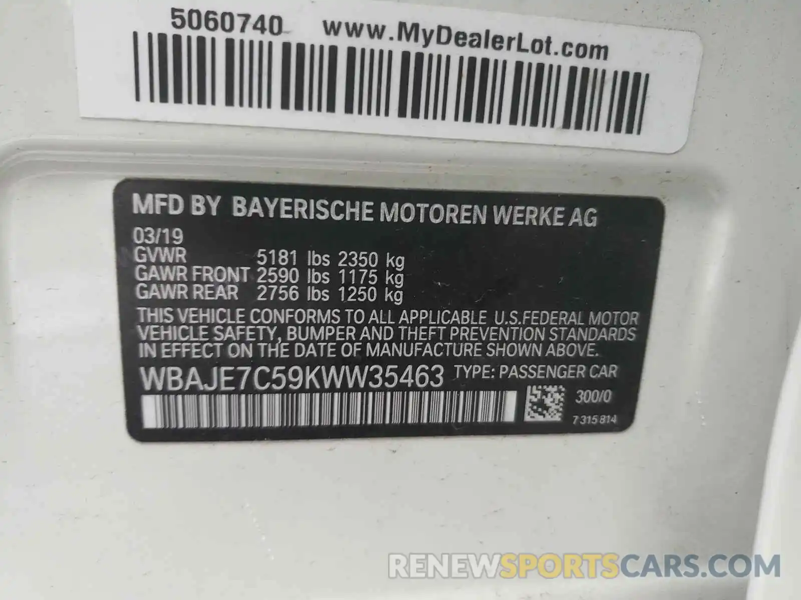 10 Фотография поврежденного автомобиля WBAJE7C59KWW35463 BMW 5 SERIES 2019