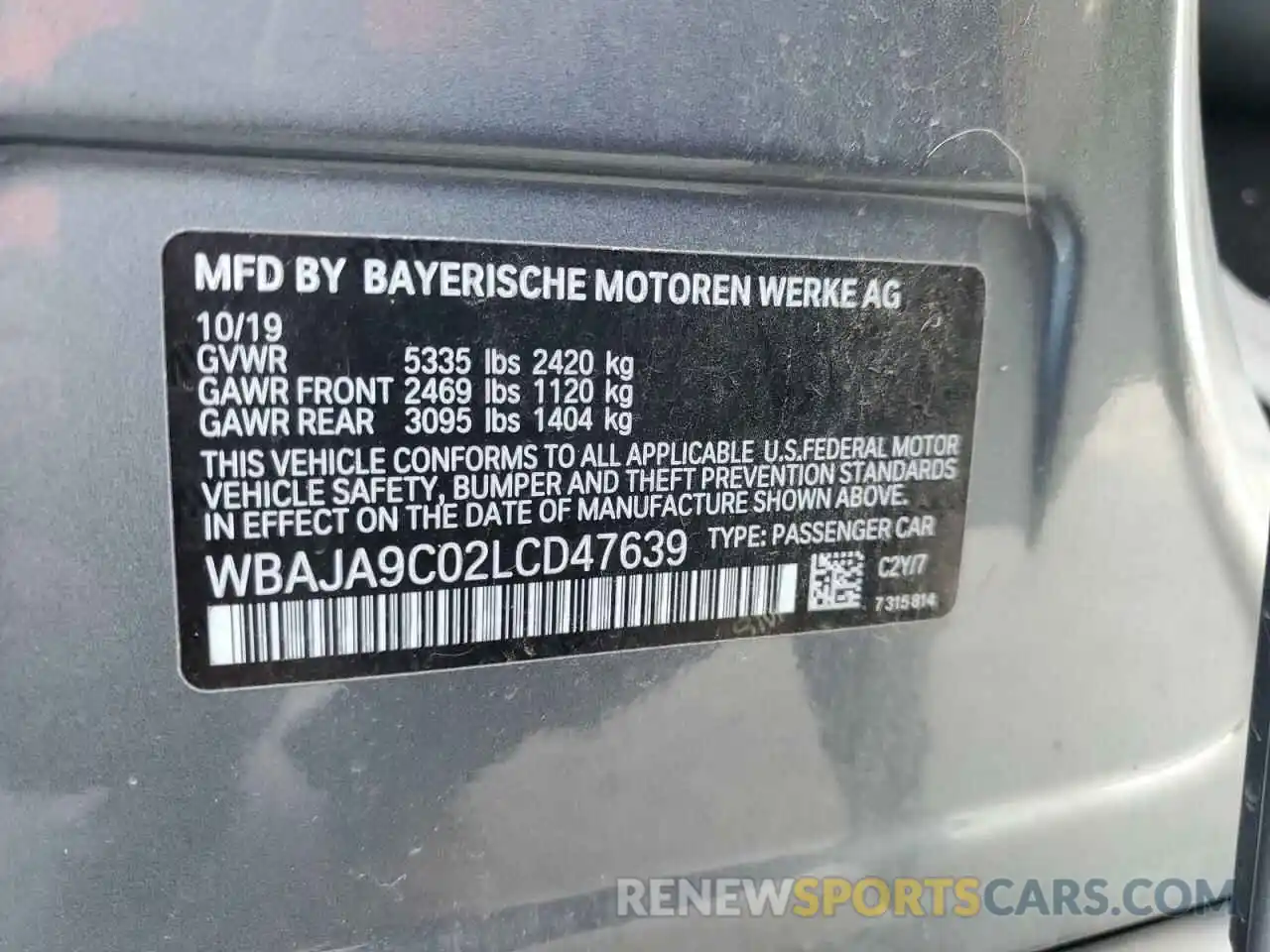 12 Фотография поврежденного автомобиля WBAJA9C02LCD47639 BMW 5 SERIES 2020