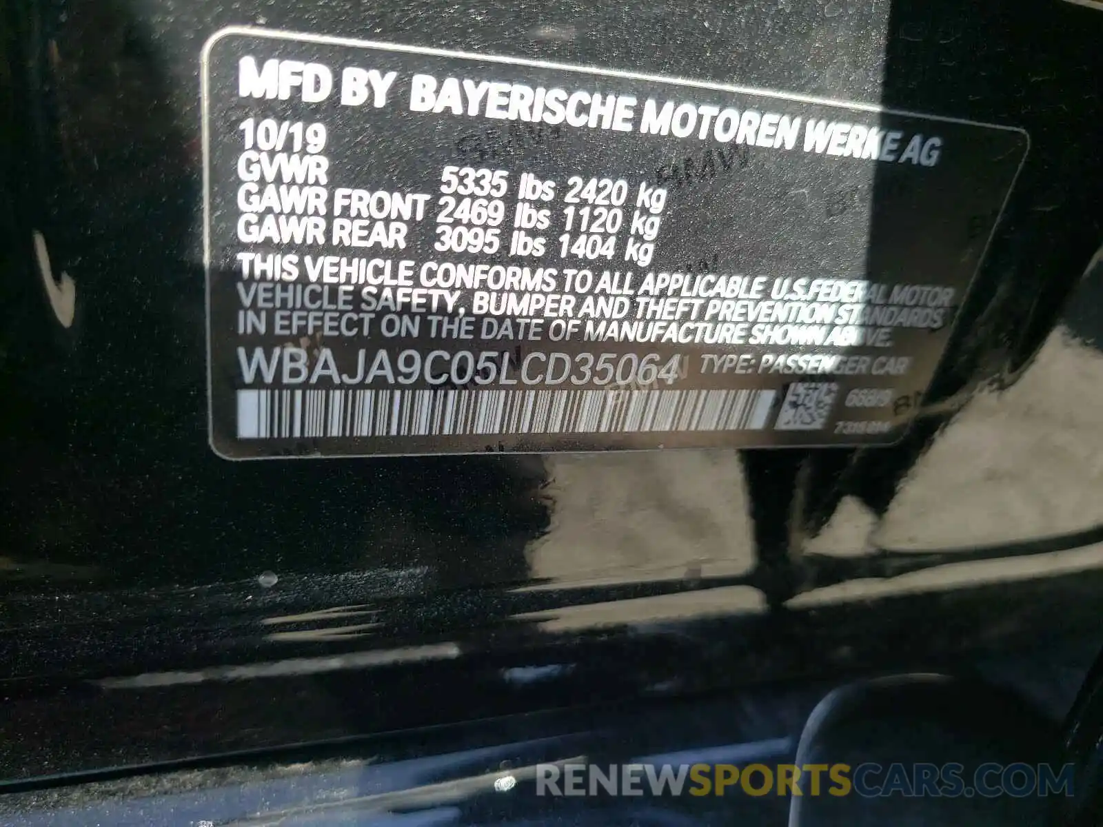 10 Фотография поврежденного автомобиля WBAJA9C05LCD35064 BMW 5 SERIES 2020