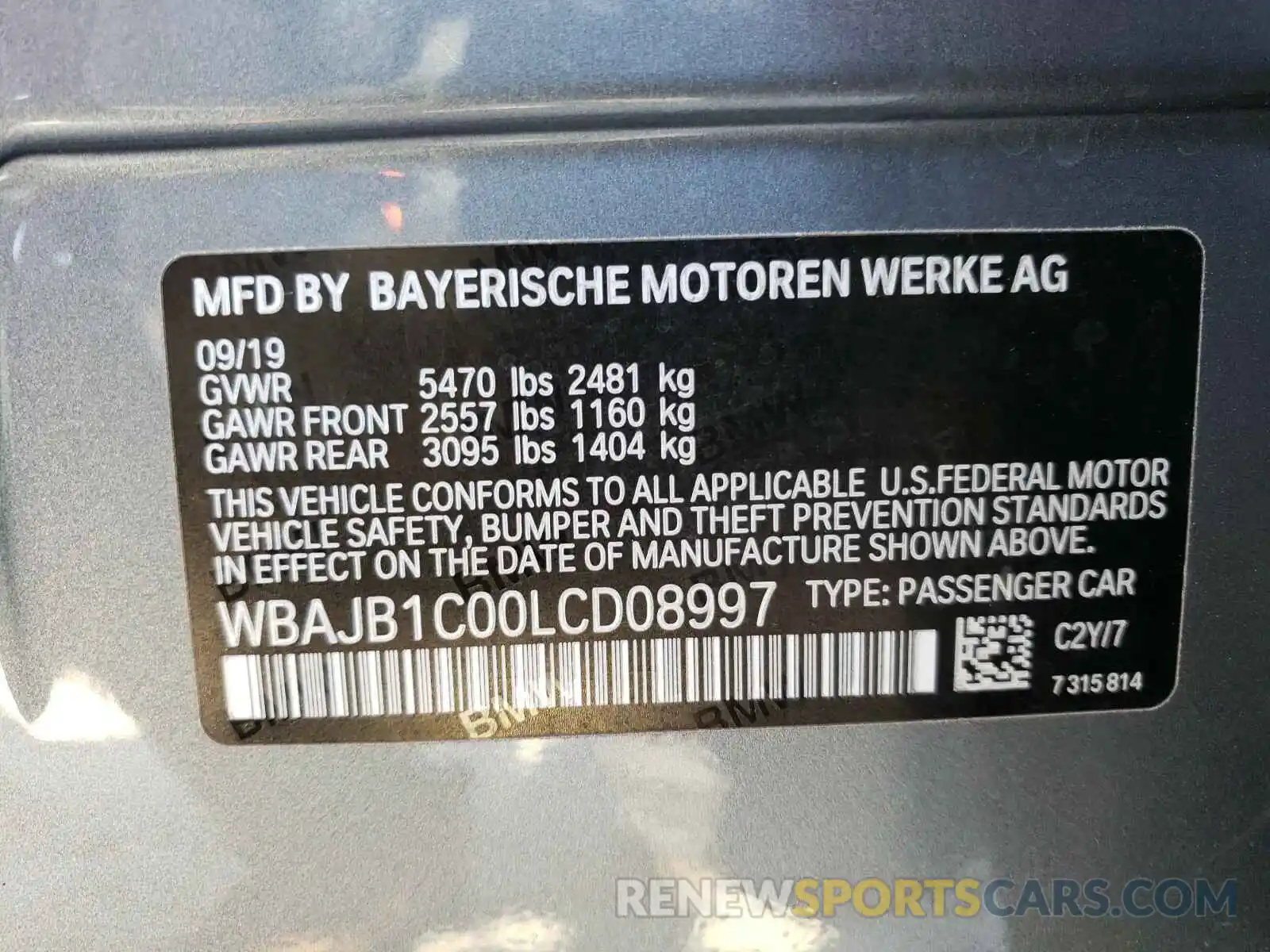 10 Фотография поврежденного автомобиля WBAJB1C00LCD08997 BMW 5 SERIES 2020