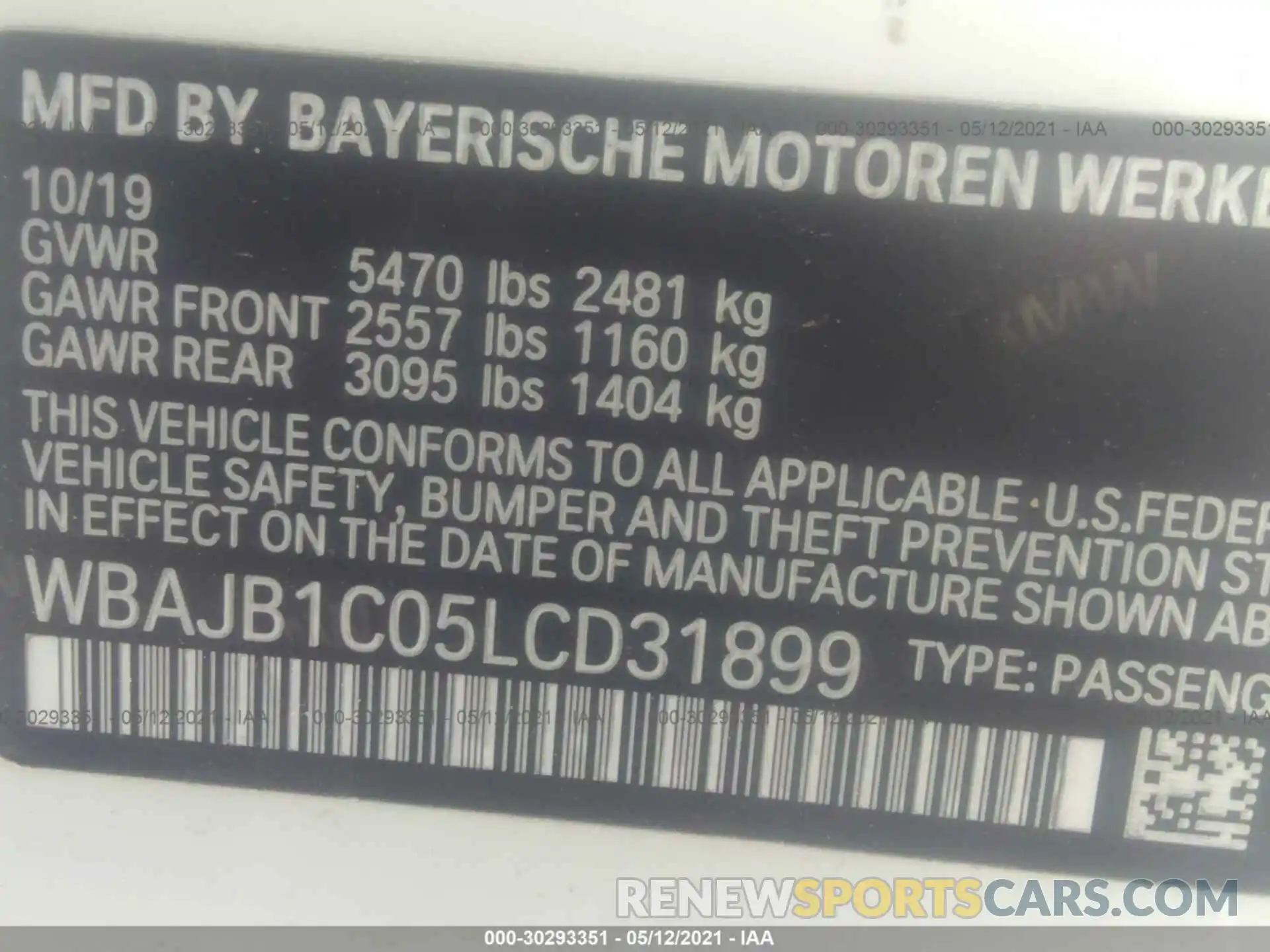 9 Фотография поврежденного автомобиля WBAJB1C05LCD31899 BMW 5 SERIES 2020