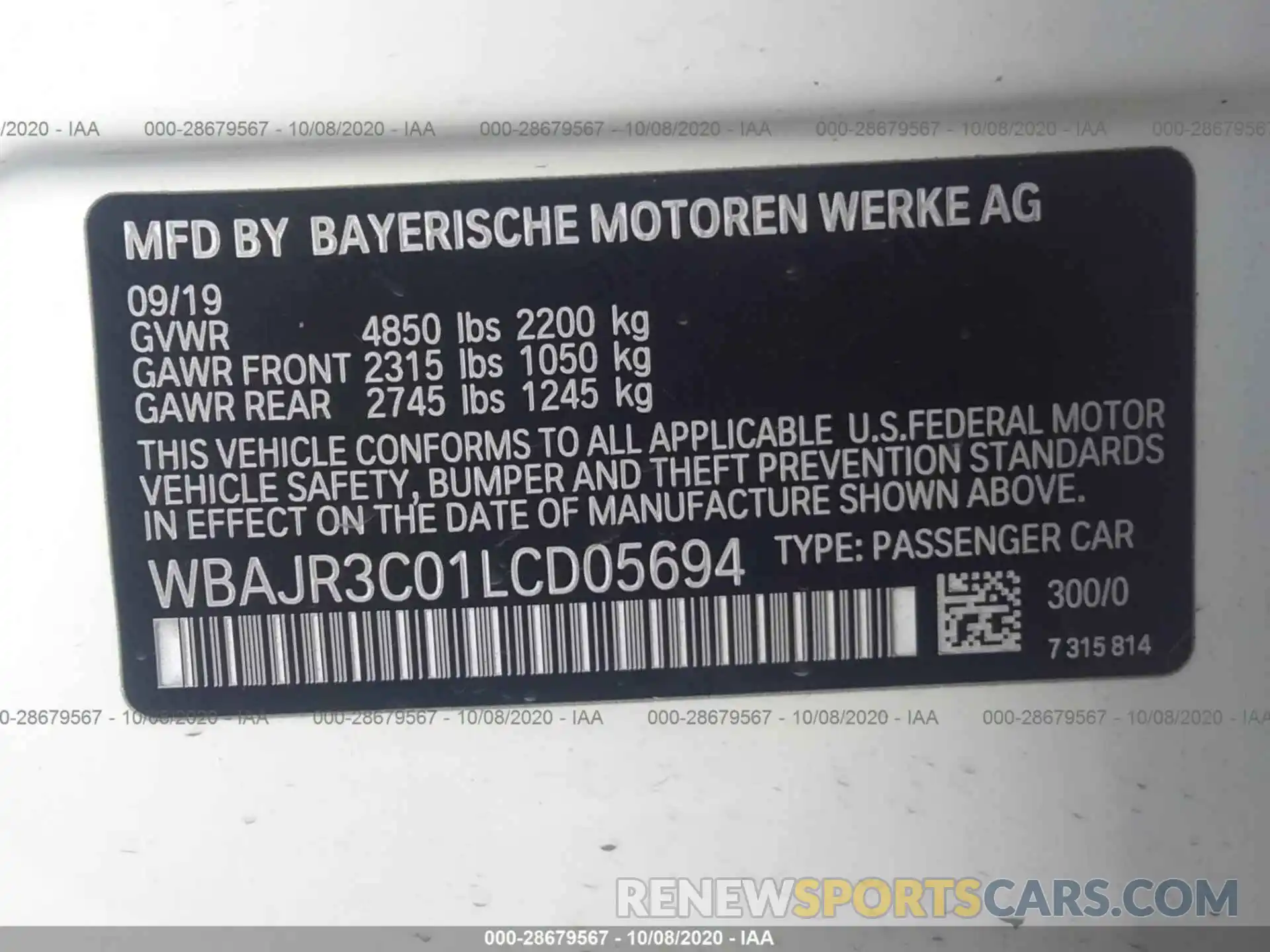 9 Photograph of a damaged car WBAJR3C01LCD05694 BMW 5 SERIES 2020