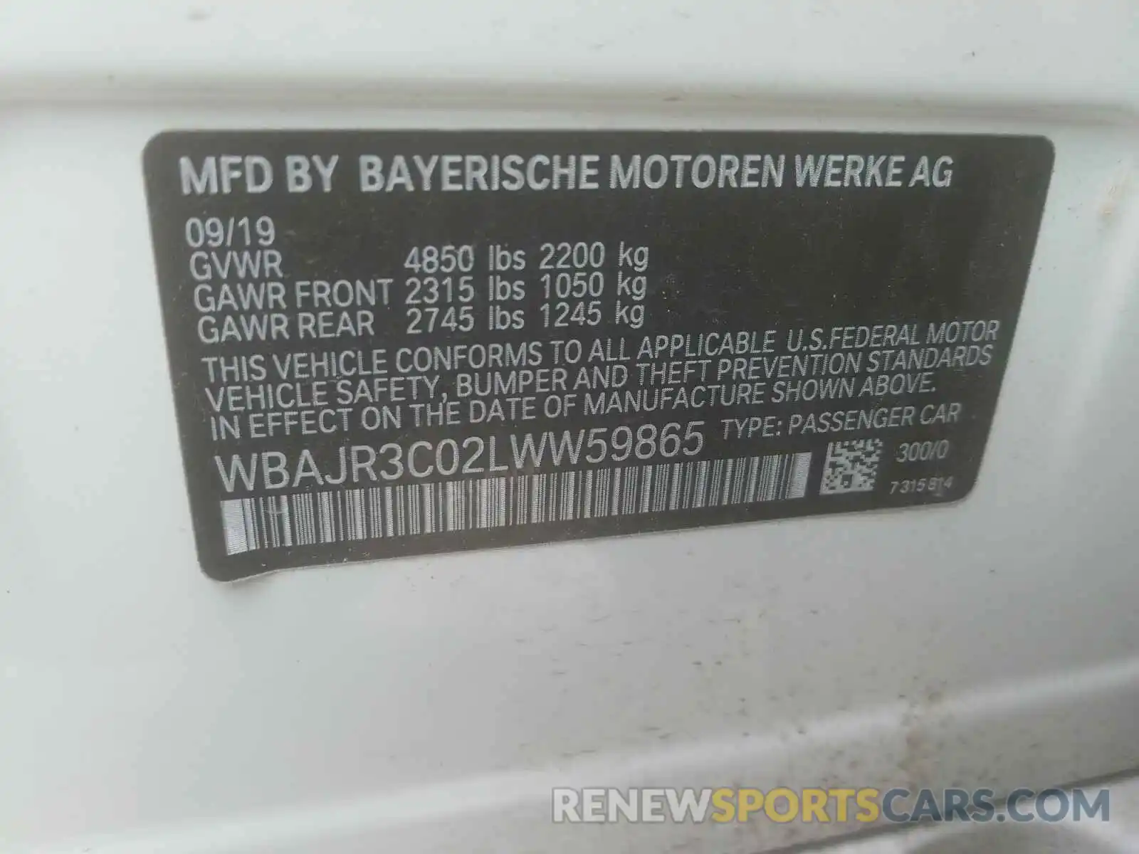 10 Photograph of a damaged car WBAJR3C02LWW59865 BMW 5 SERIES 2020