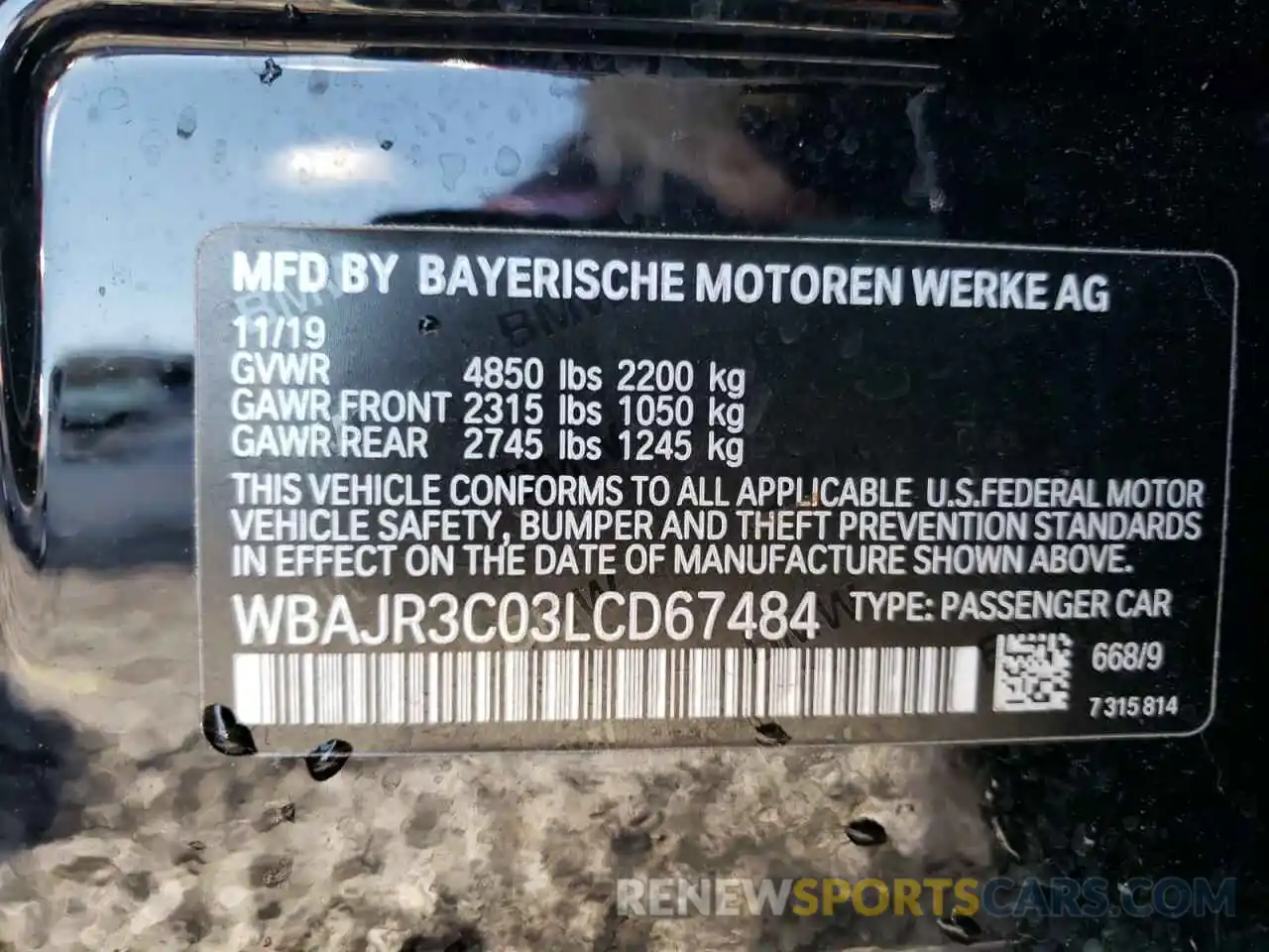 10 Фотография поврежденного автомобиля WBAJR3C03LCD67484 BMW 5 SERIES 2020