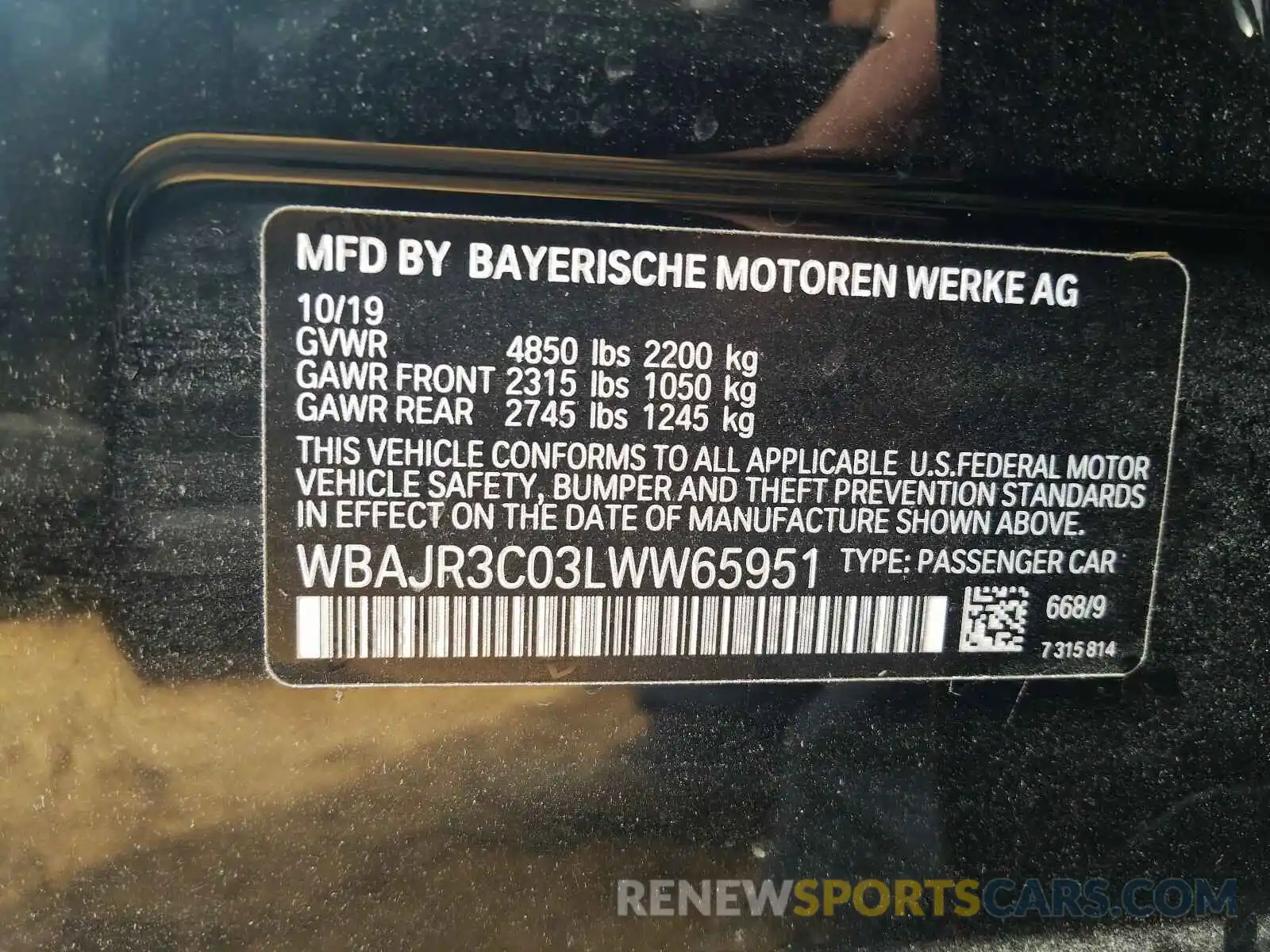10 Photograph of a damaged car WBAJR3C03LWW65951 BMW 5 SERIES 2020