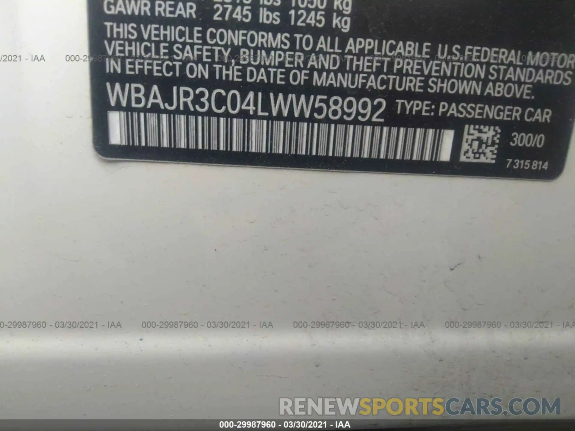 9 Фотография поврежденного автомобиля WBAJR3C04LWW58992 BMW 5 SERIES 2020
