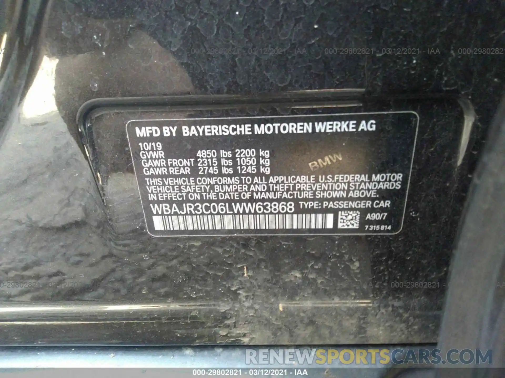 9 Photograph of a damaged car WBAJR3C06LWW63868 BMW 5 SERIES 2020