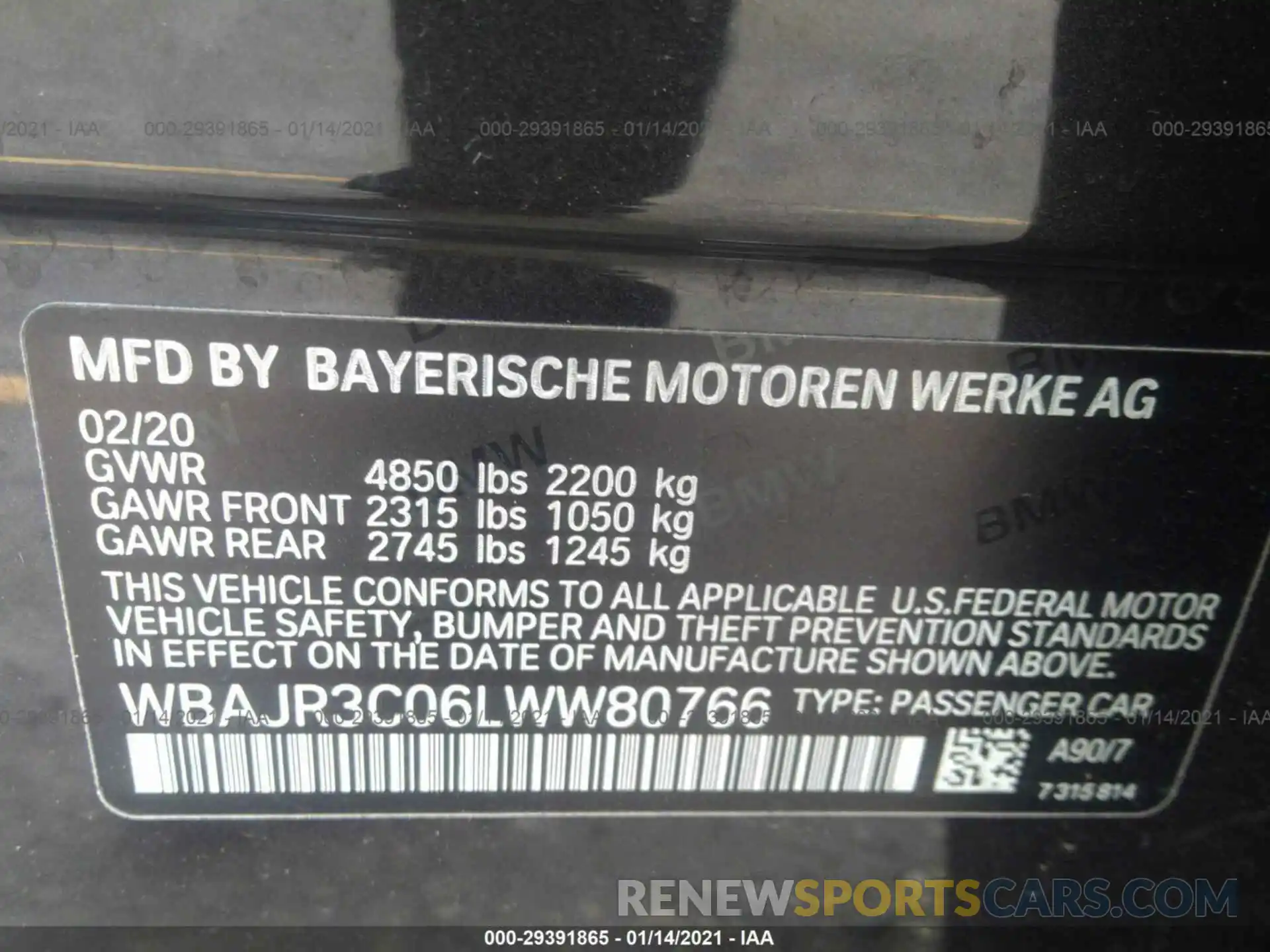 9 Фотография поврежденного автомобиля WBAJR3C06LWW80766 BMW 5 SERIES 2020