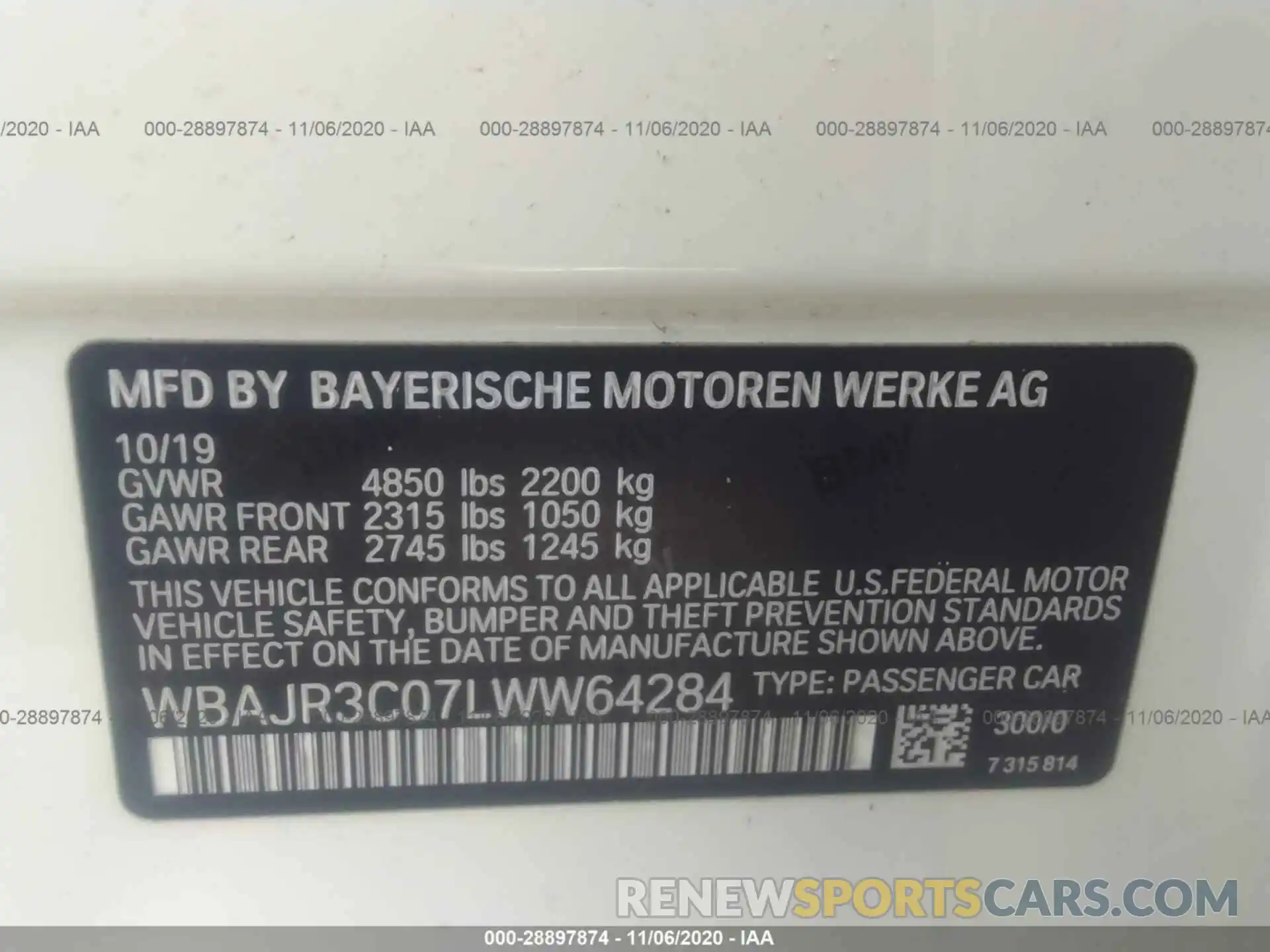 9 Photograph of a damaged car WBAJR3C07LWW64284 BMW 5 SERIES 2020