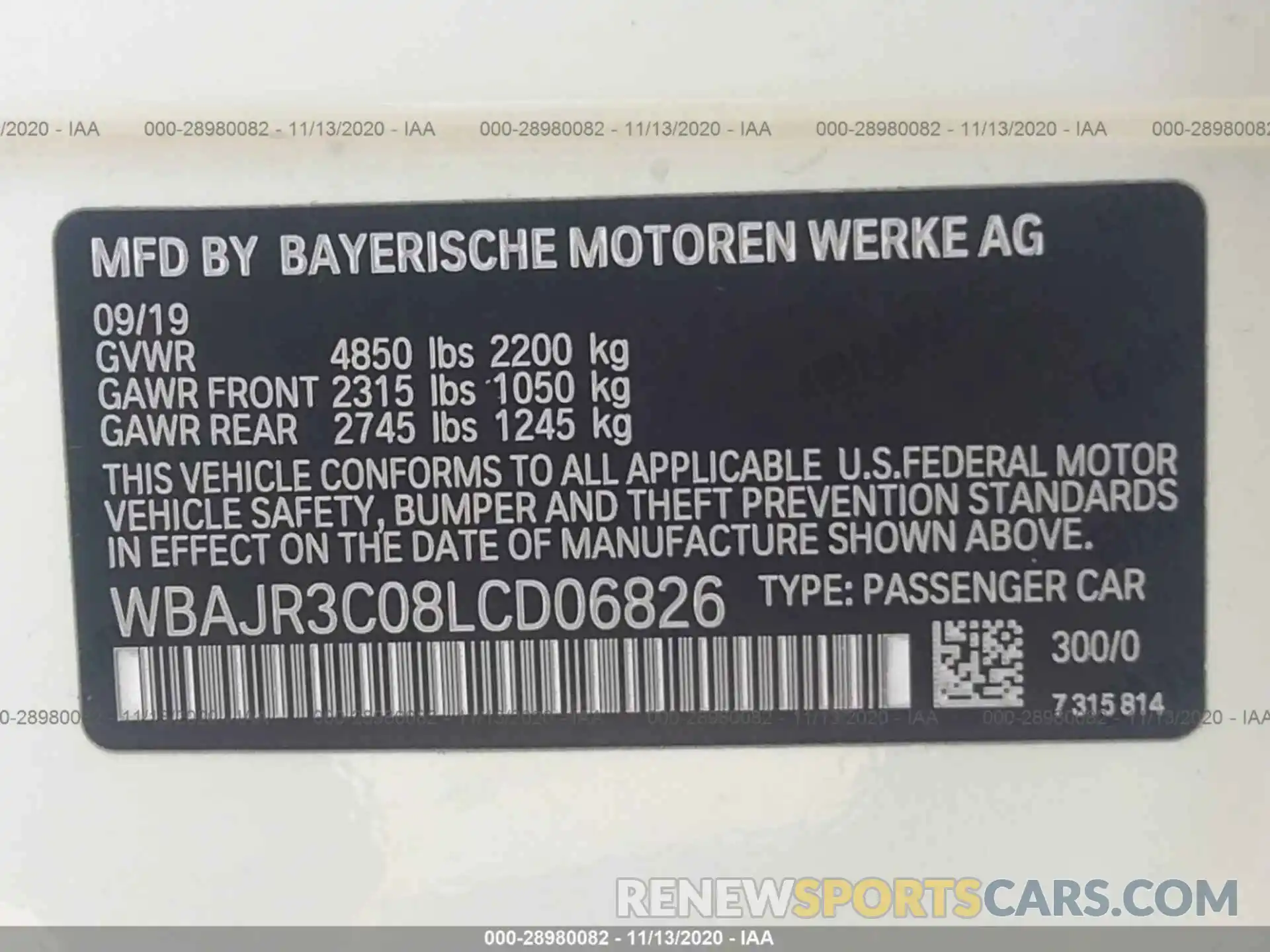 9 Фотография поврежденного автомобиля WBAJR3C08LCD06826 BMW 5 SERIES 2020