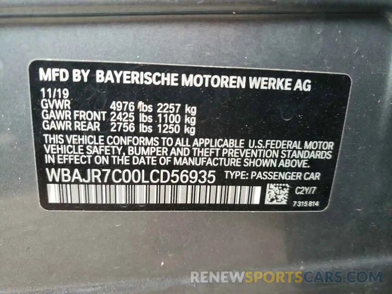 10 Фотография поврежденного автомобиля WBAJR7C00LCD56935 BMW 5 SERIES 2020