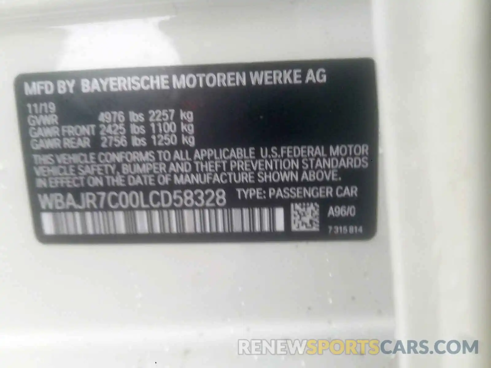 10 Фотография поврежденного автомобиля WBAJR7C00LCD58328 BMW 5 SERIES 2020