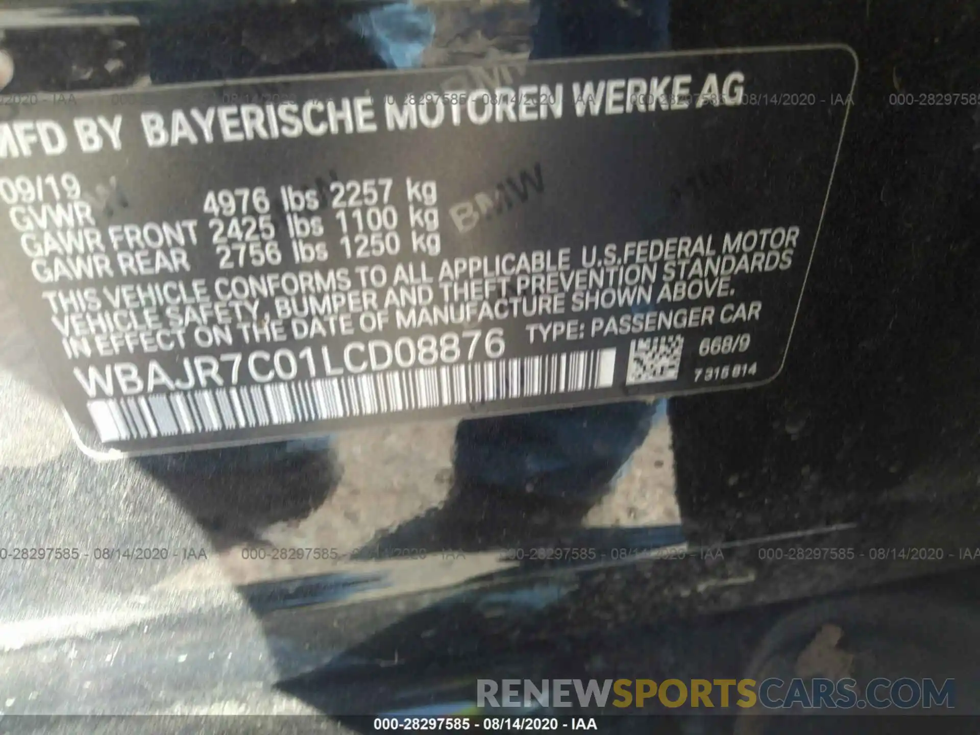 9 Фотография поврежденного автомобиля WBAJR7C01LCD08876 BMW 5 SERIES 2020