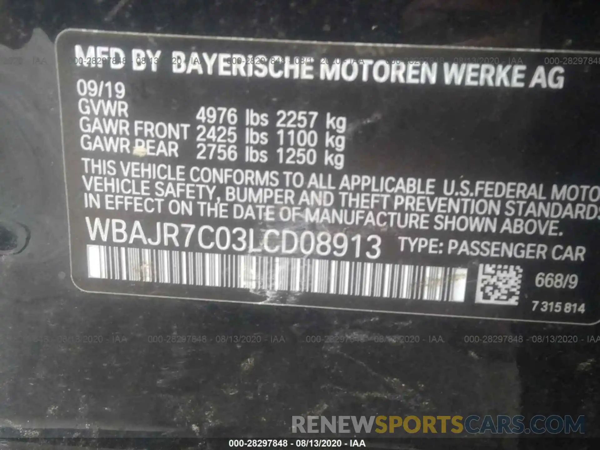 9 Фотография поврежденного автомобиля WBAJR7C03LCD08913 BMW 5 SERIES 2020