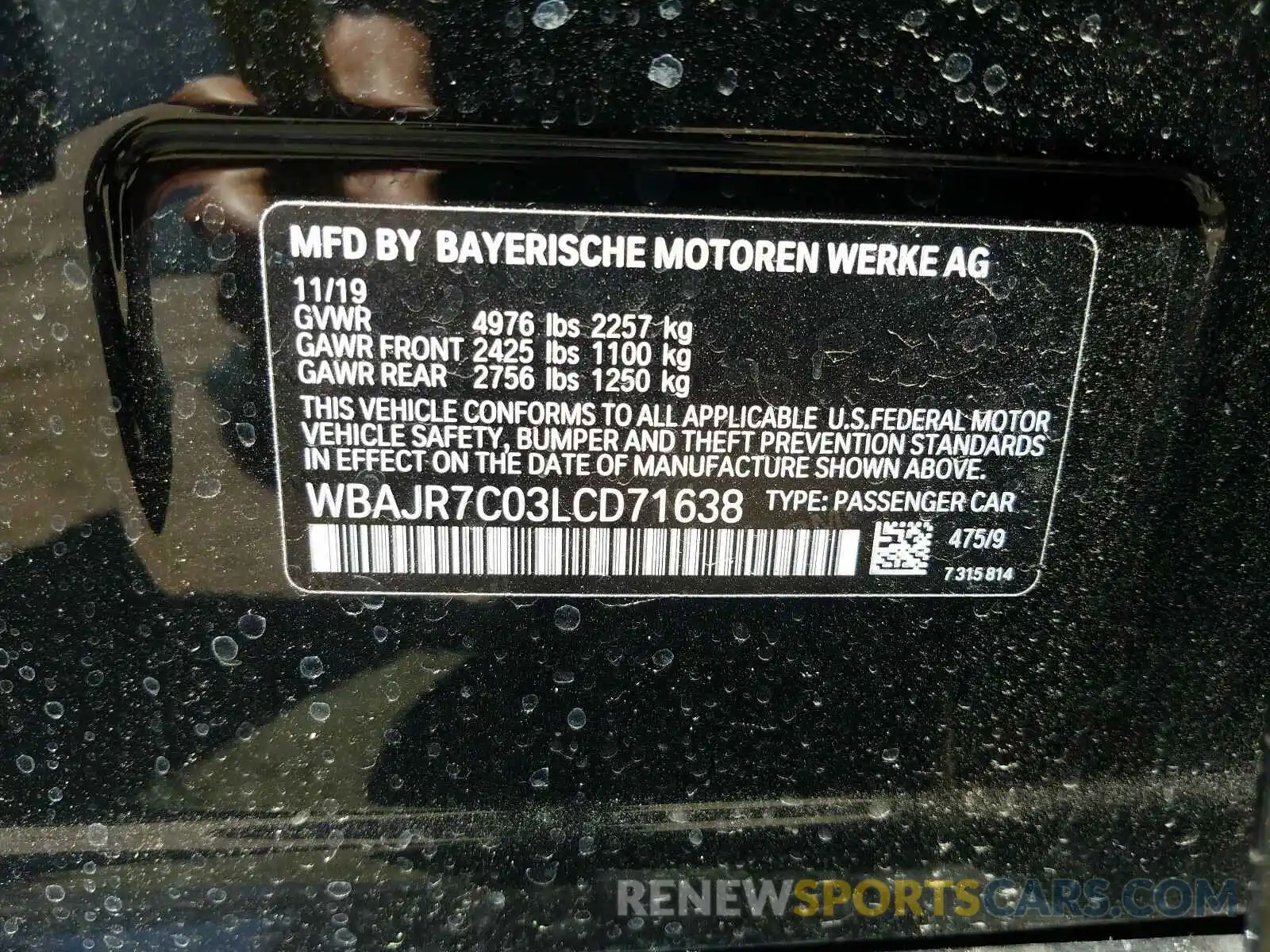 10 Фотография поврежденного автомобиля WBAJR7C03LCD71638 BMW 5 SERIES 2020