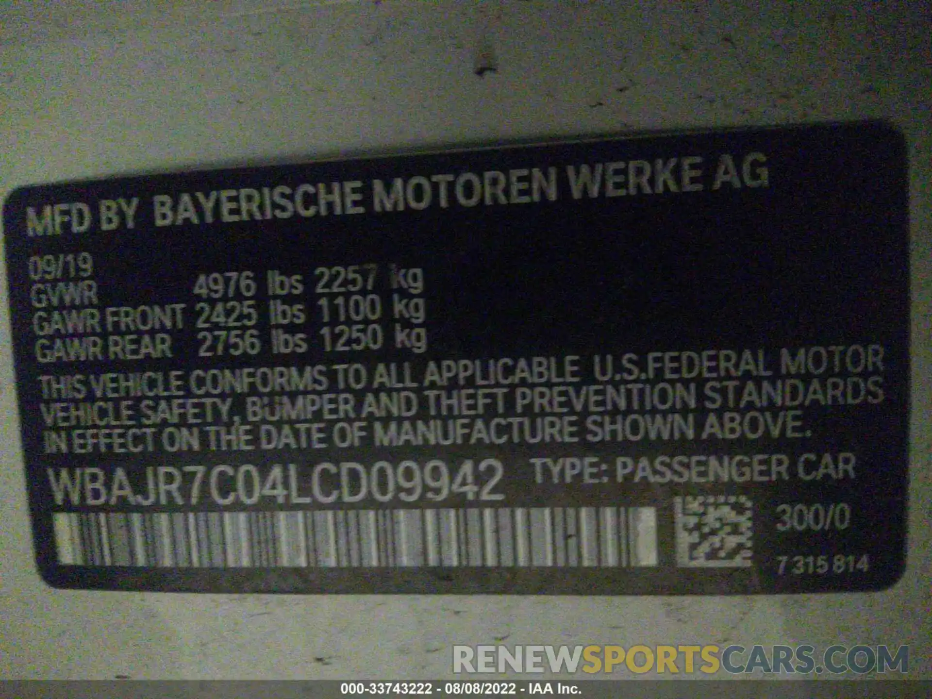 9 Photograph of a damaged car WBAJR7C04LCD09942 BMW 5 SERIES 2020