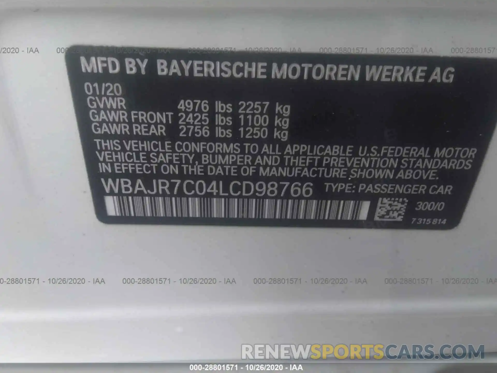 9 Фотография поврежденного автомобиля WBAJR7C04LCD98766 BMW 5 SERIES 2020