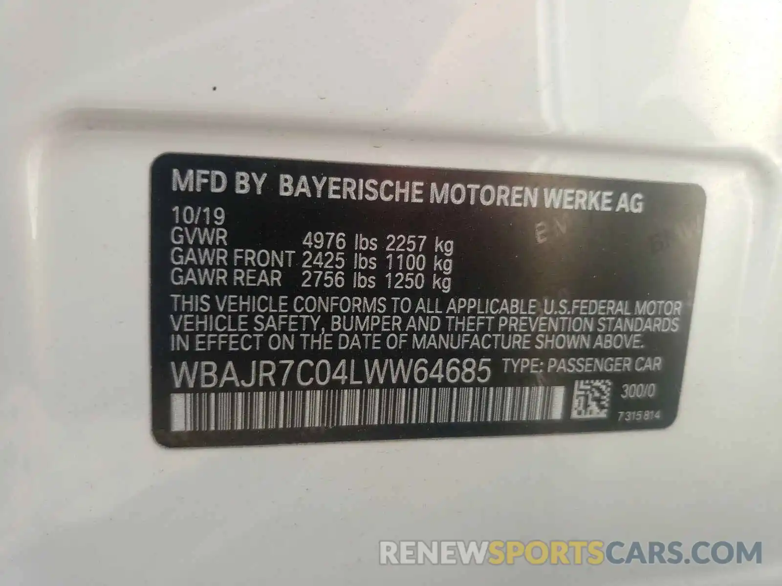 10 Photograph of a damaged car WBAJR7C04LWW64685 BMW 5 SERIES 2020