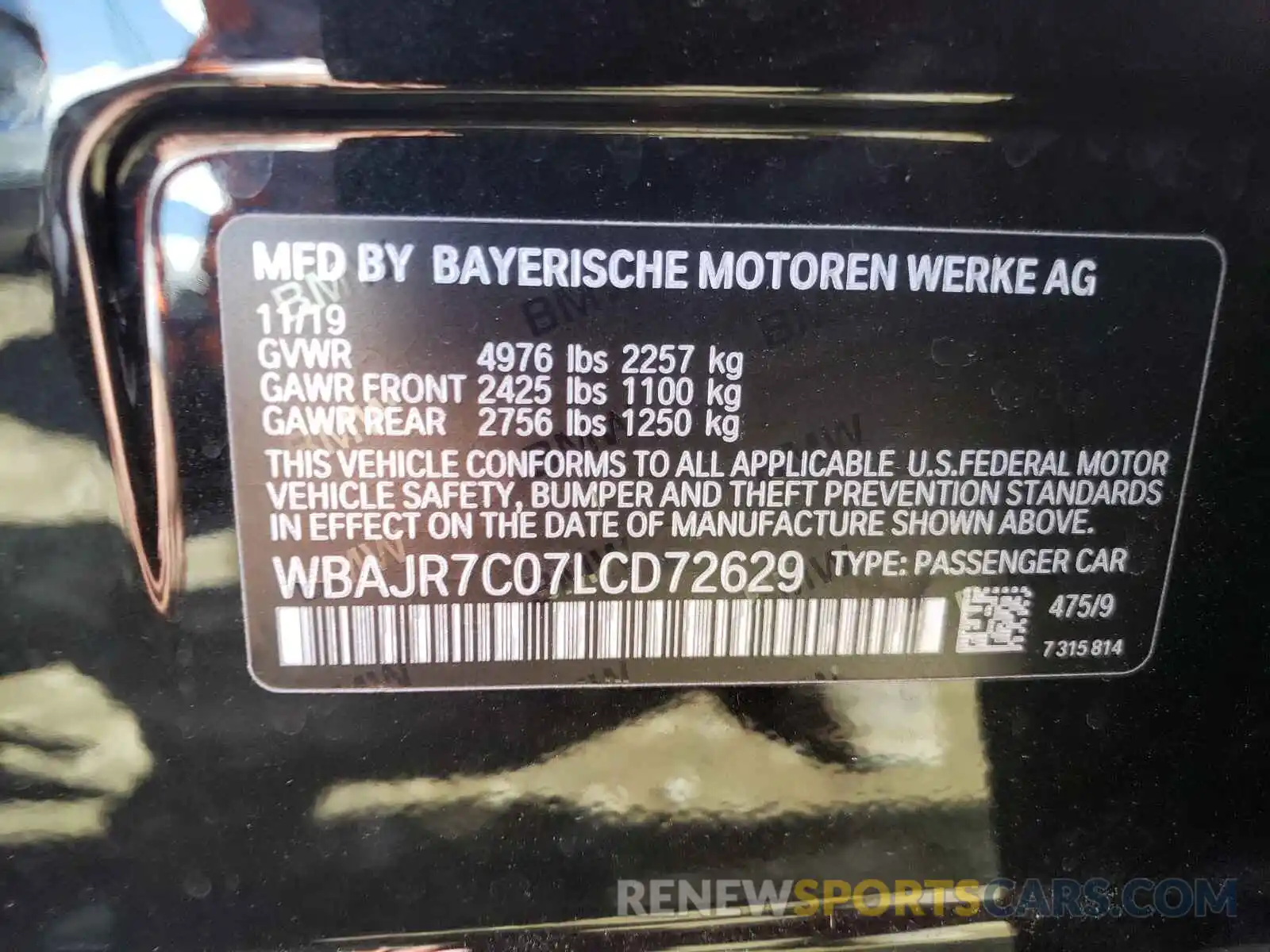 10 Фотография поврежденного автомобиля WBAJR7C07LCD72629 BMW 5 SERIES 2020